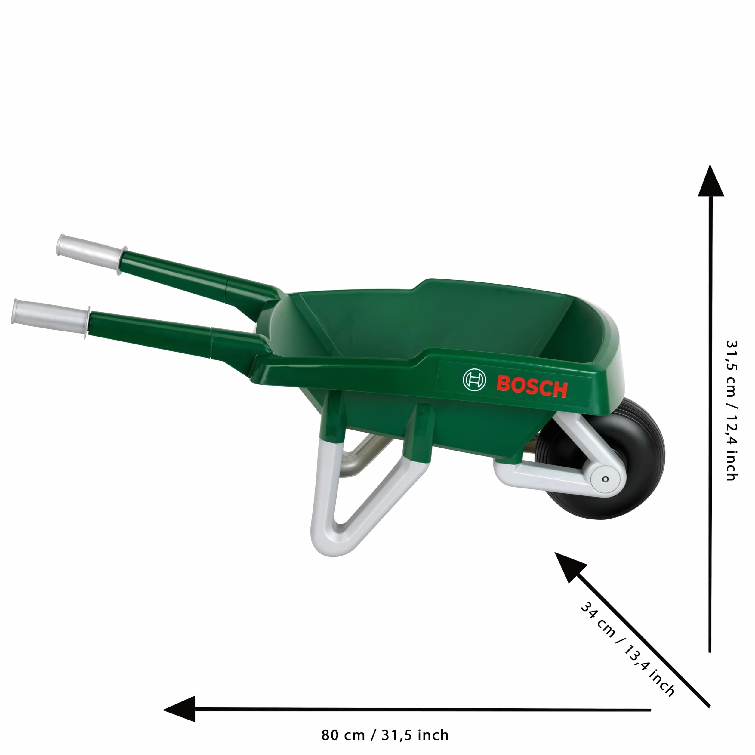 Theo Klein 2715 Bosch Carriola da Giardino, Robusta carriola per piccoli giardinieri, Ottimo come giocattolo da giardino e per attività all'aperto, Anti-UV, Giocattolo per bambini dai 18 mesi in su