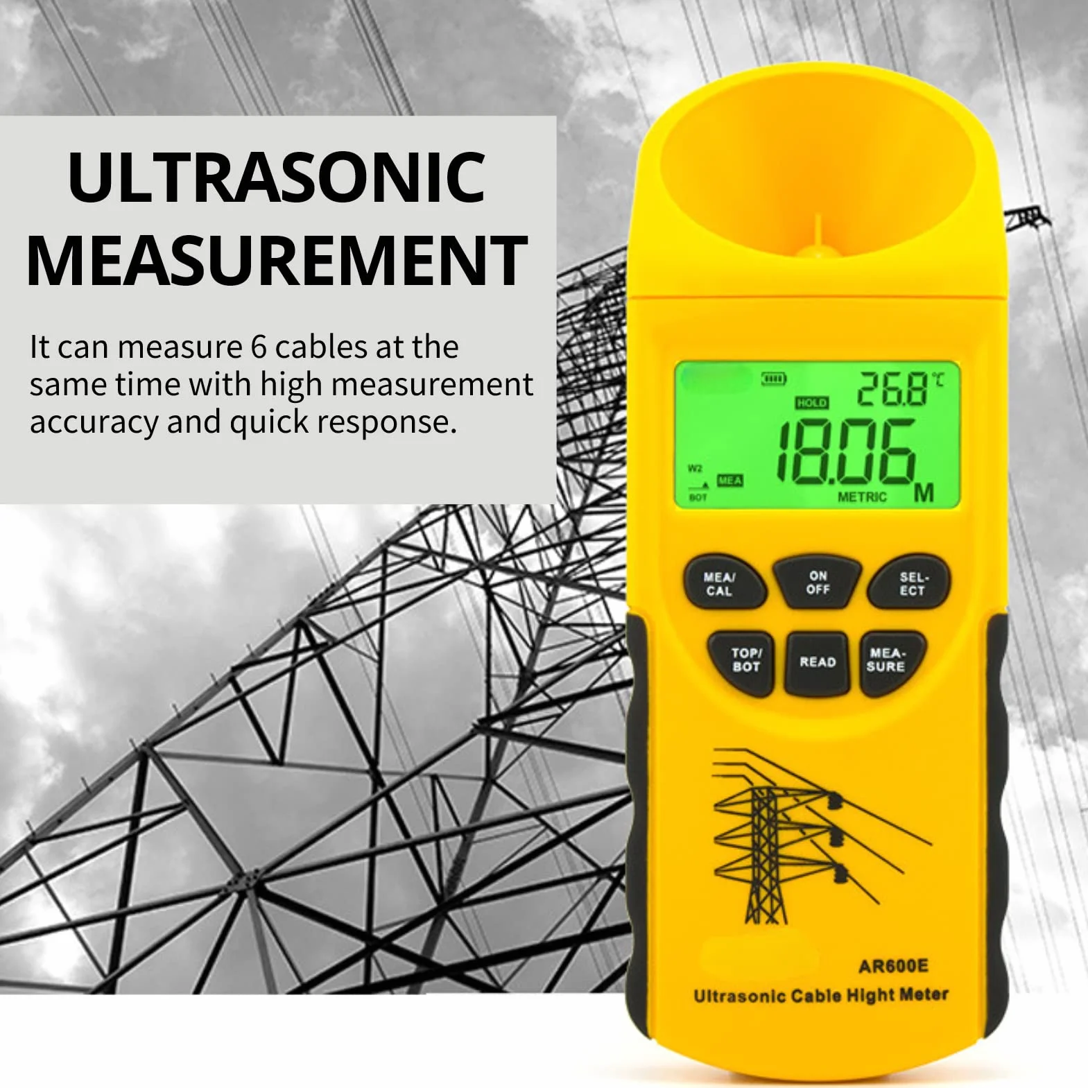 Misuratore di altezza del cavo a ultrasuoni Display Display LCD Misuratore di altezza del cavo a ultrasuoni 6 Cavi Misuratore di altezza