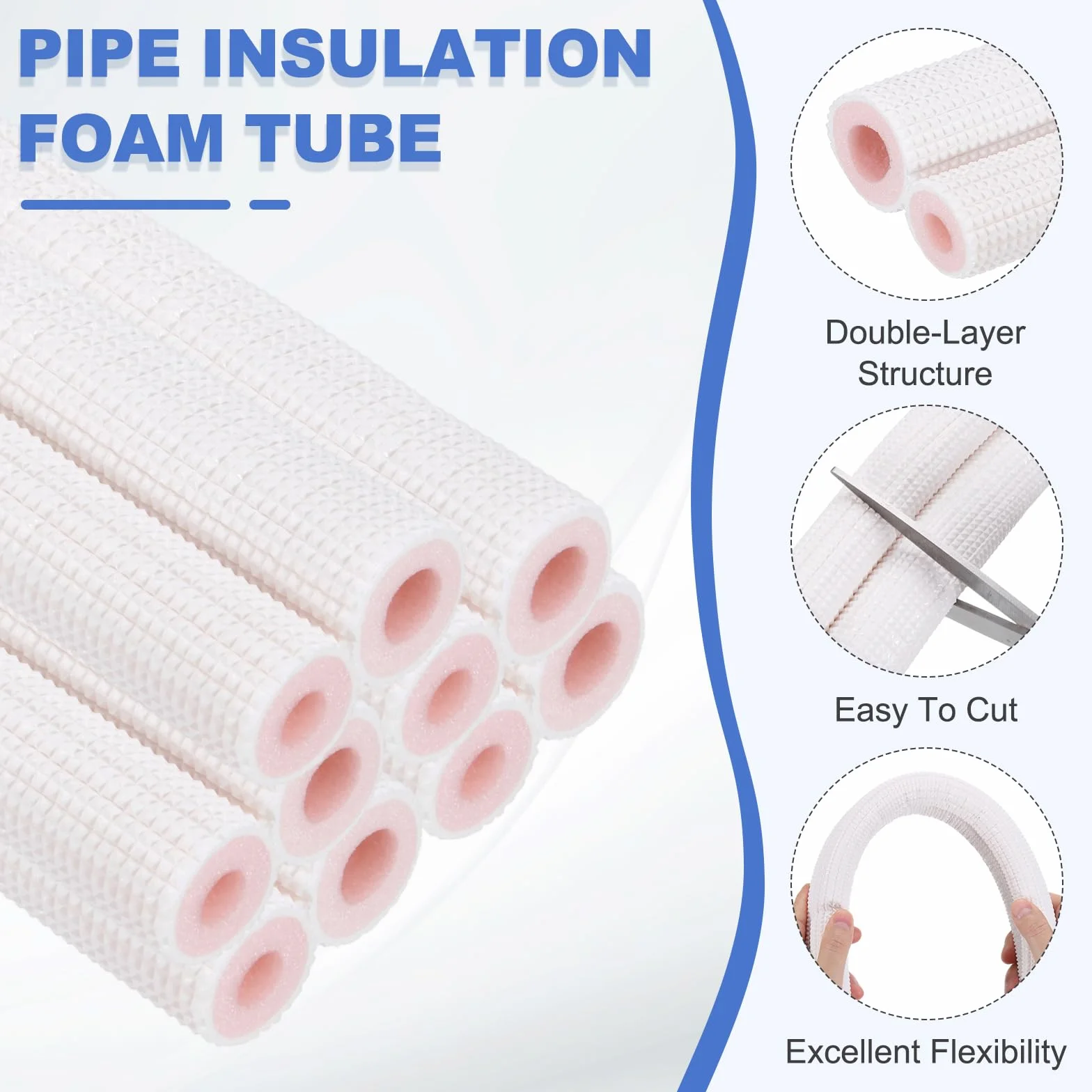 sourcing map Tubo isolante in schiuma per tubi HVAC, diametro interno 0,95 cm, diametro interno 1,5 m, per conservazione del calore, per aria condizionata, set di tubi dell'acqua in rame, bianco/rosa