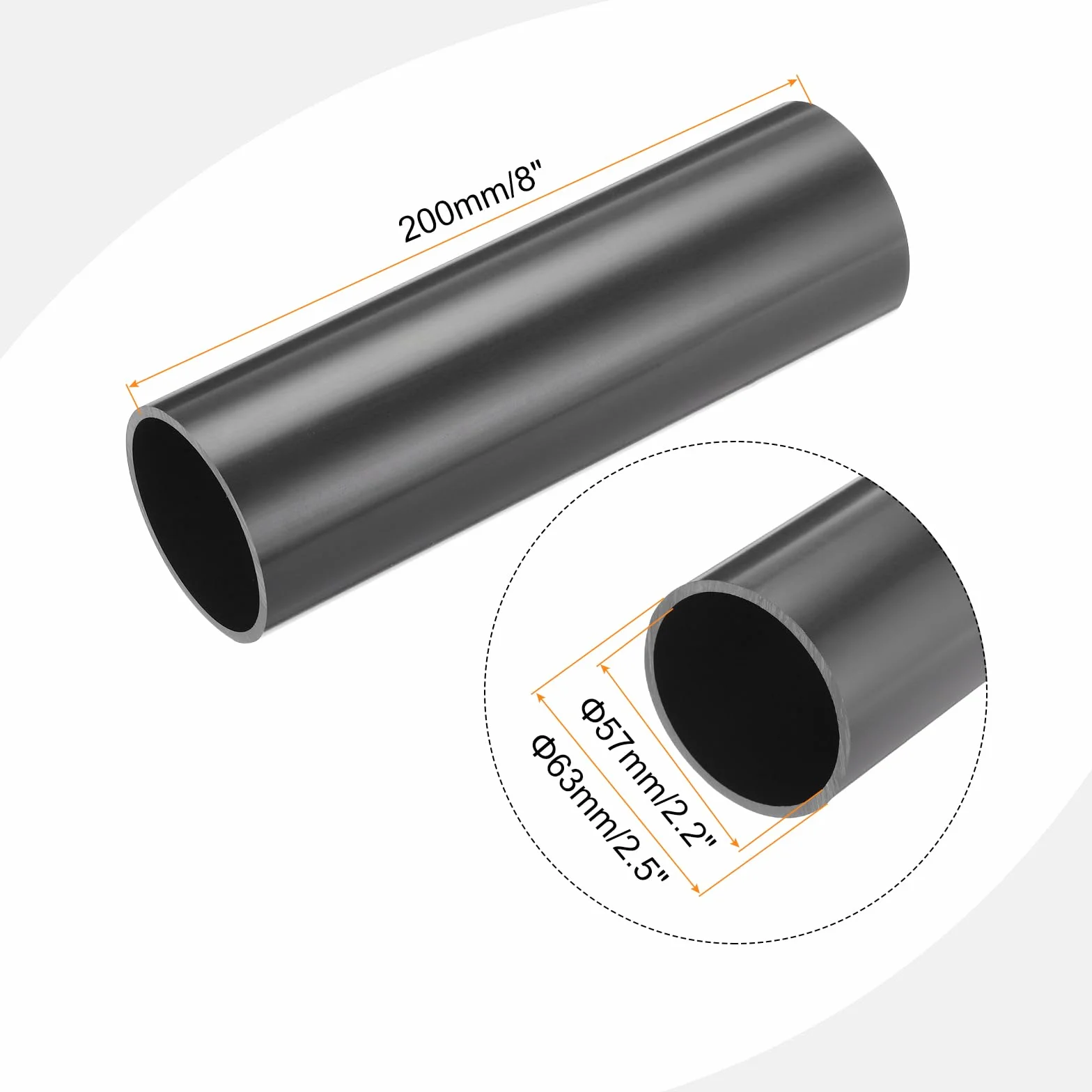 QUARKZMAN Tubo Rigido Rotondo PVC 57mm ID 63mm OD 20cm Grigio Scuro Alta Resistenza Guaina Cavi