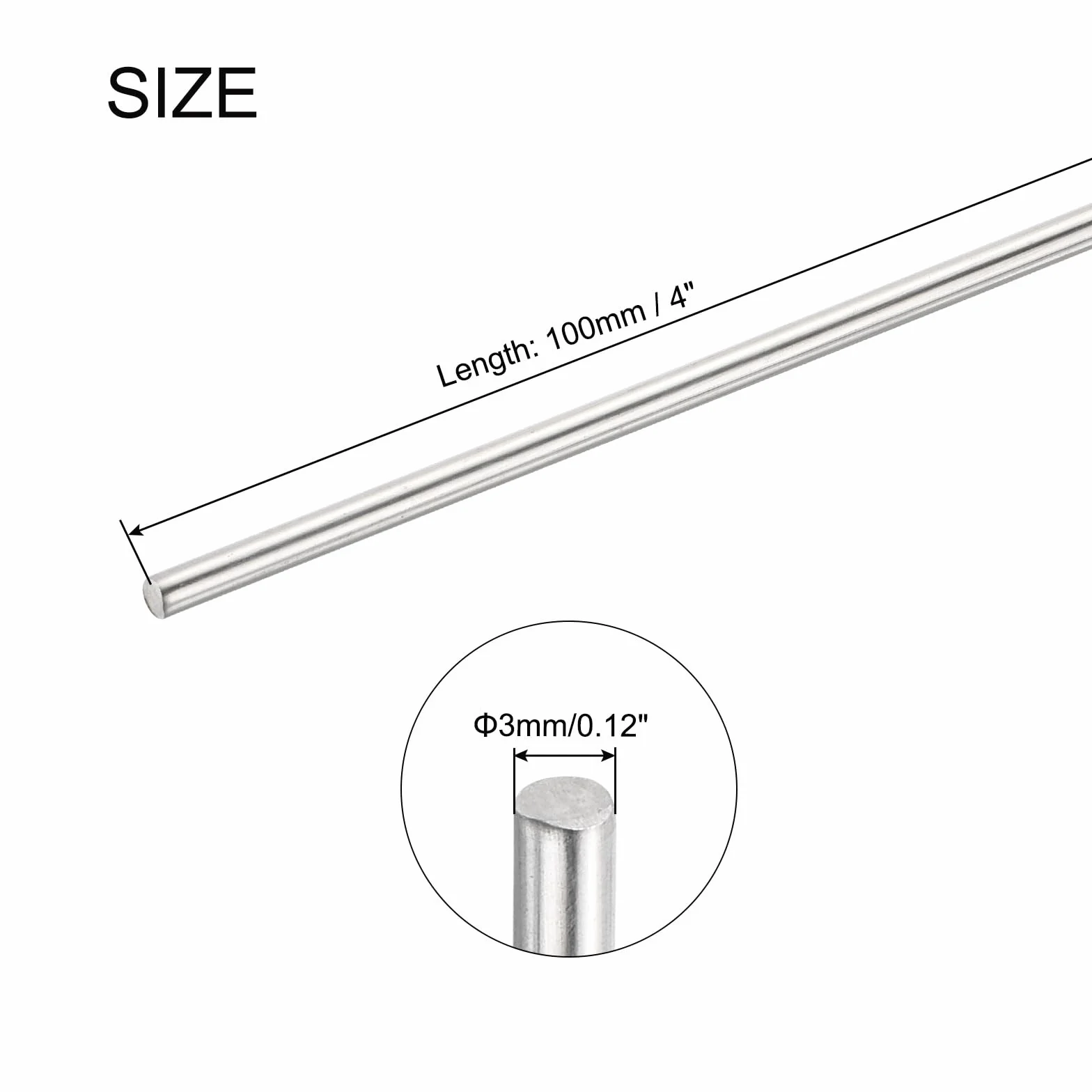 Asta Tonda in Acciaio Inossidabile 304 3mm x 100mm per Progetti Fai da Te