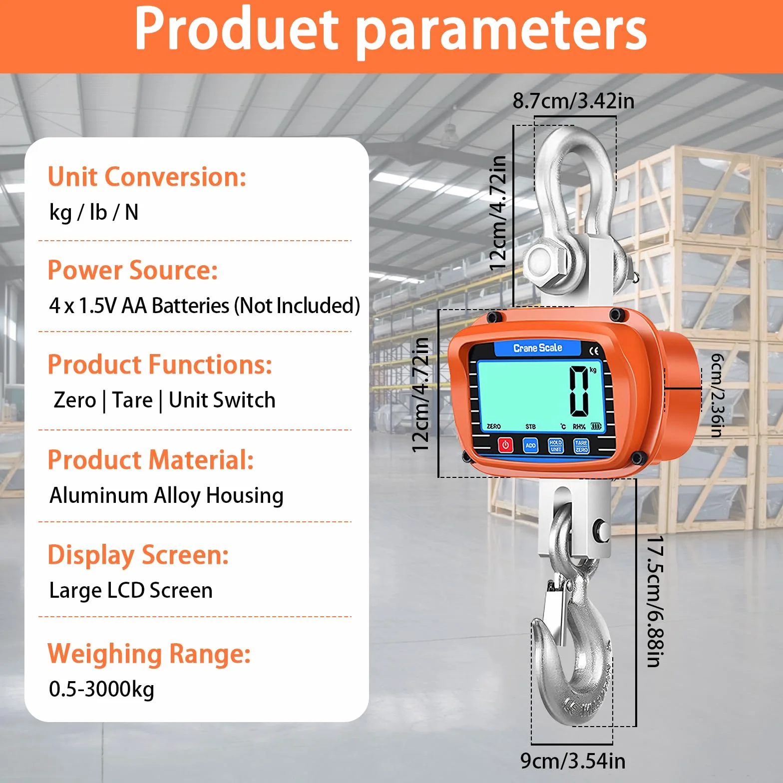 Bilancia per gru 3000 kg 6000 lb 3T Heavy Duty con sensore preciso display LCD telecomando
