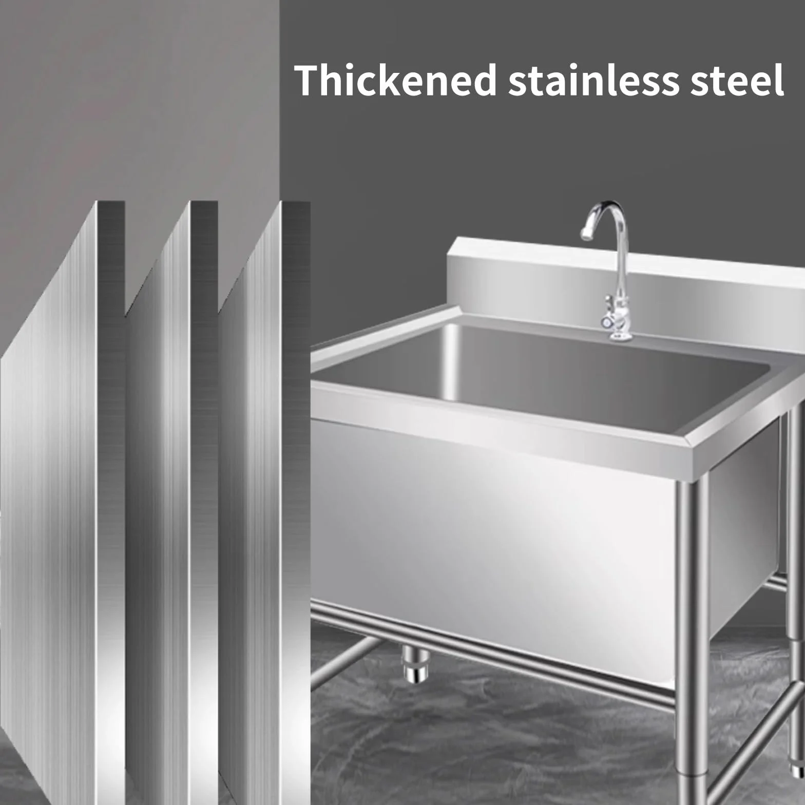 Lavello da cucina in acciaio inox, con rubinetto, lavabo, industriale, per ristorante, cucina, lavanderia, garage (dimensioni: 80 x 60 x 80 cm, profondità 40 cm/31,5 x 23,6 x 31,5 -