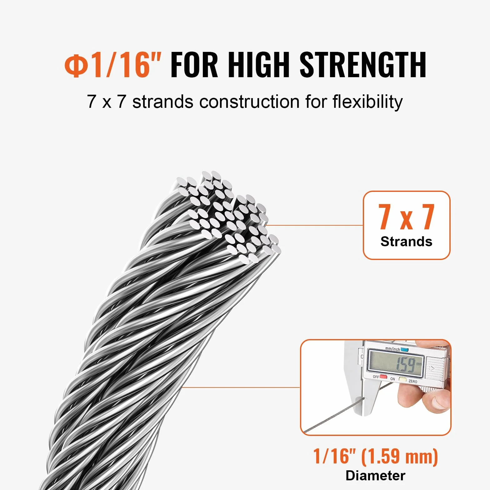 VEVOR Kit Cavi Metallici 1,59 mm 20,2 m Cavo Acciaio Inossidabile 304 con Pinze a Crimpare 160 Manicotti 12 Redanelli 7x7 Fili