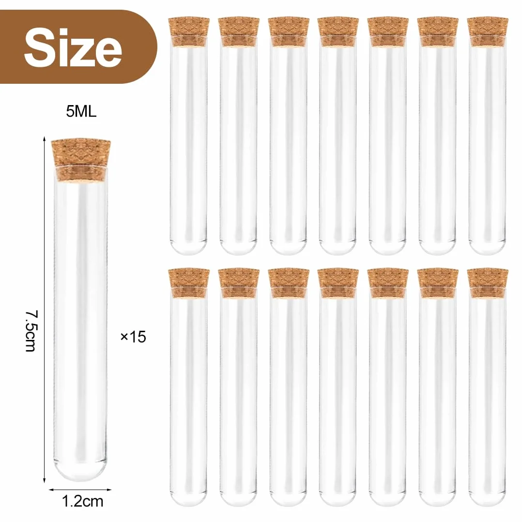 Provette Plastica Trasparente Con Tappo 15 Pezzi 12Mm×75Mm Per Esperimenti Scientifici