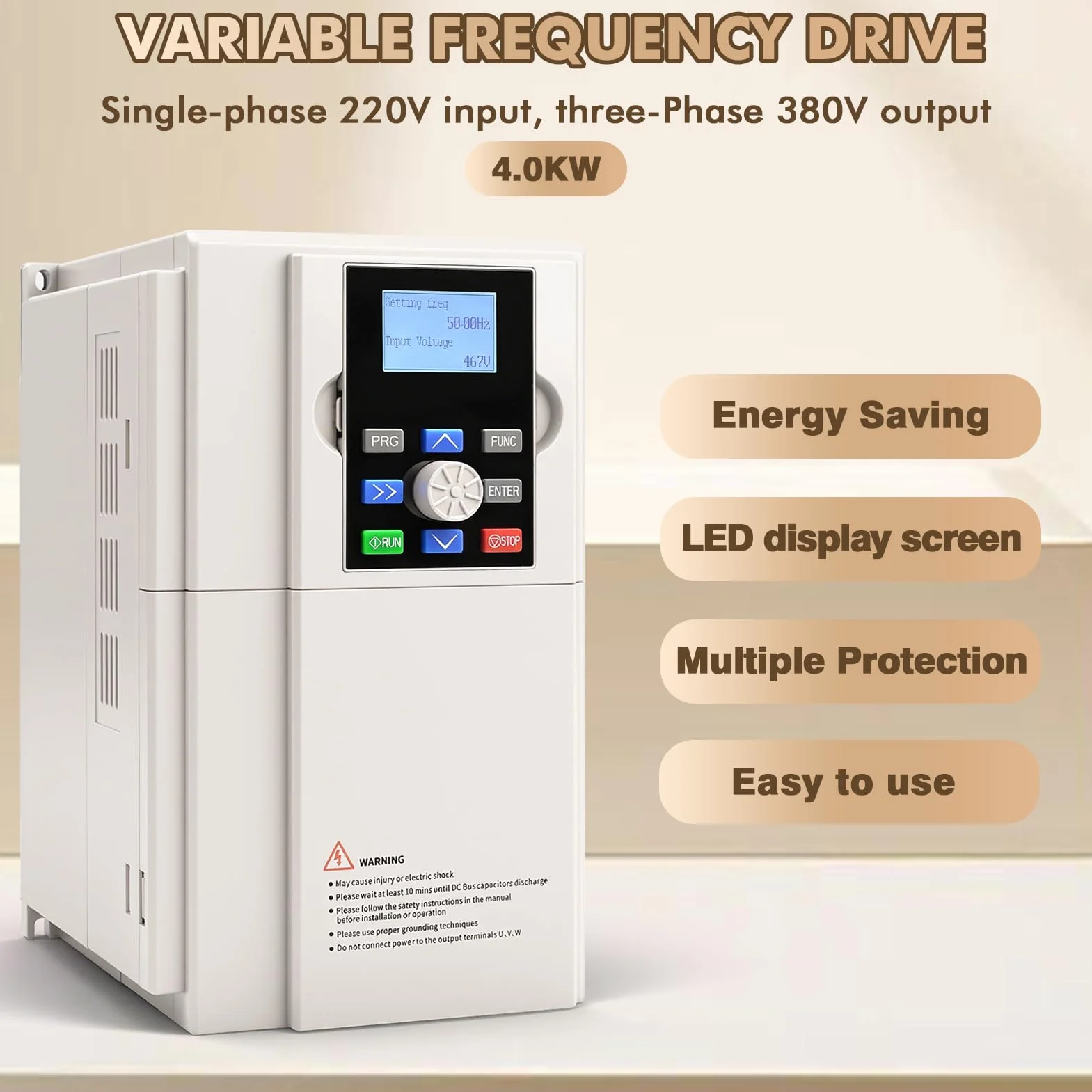 Inverter 220v a 380v Professionale, VFD 4KW 220V Ingresso monofase 380V Uscita trifase Convertitore di frequenza 50/60Hz, Azionamento a frequenza variabile per Controllo Velocità CNC Motore Mandrino