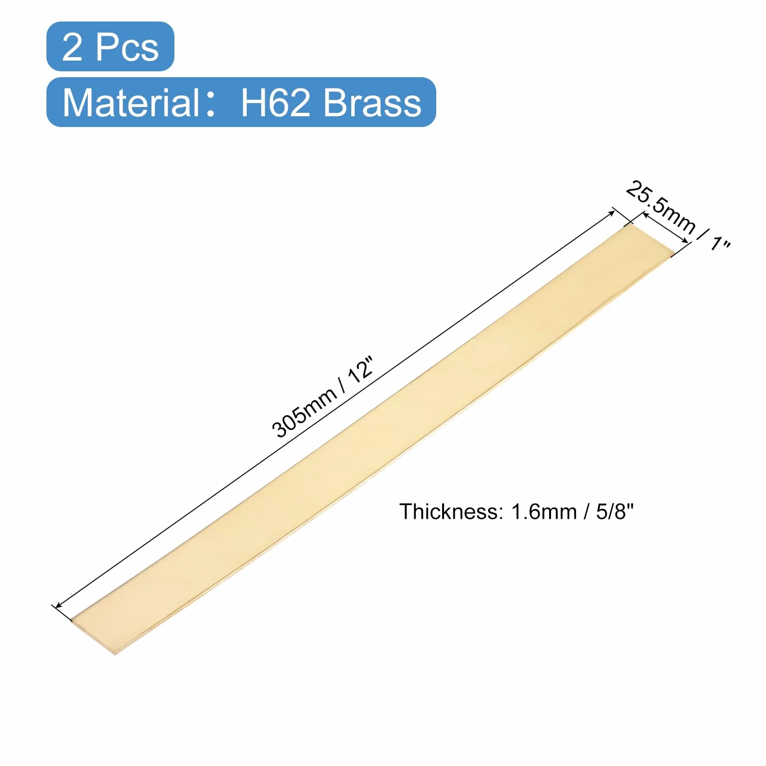 QUARKZMAN 2 Pezzi Barre Piatte In Ottone H62, 0.06"x1"x12" Barre Quadrate In Ottone Massiccio Per Realizzazione Coltelli DIY Decorazione Architettonica Industria Conducibilità Termica