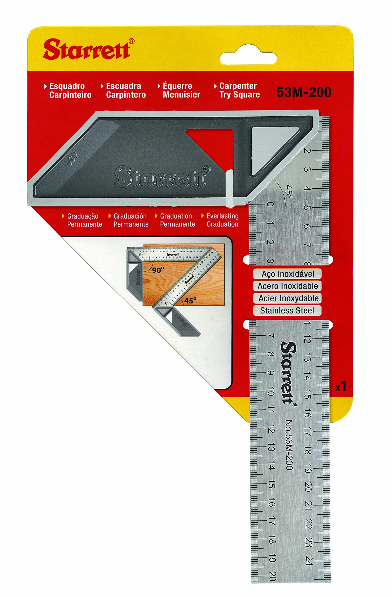 Starrett K53M-200-S Squadra da falegname in Acciaio inossidabile