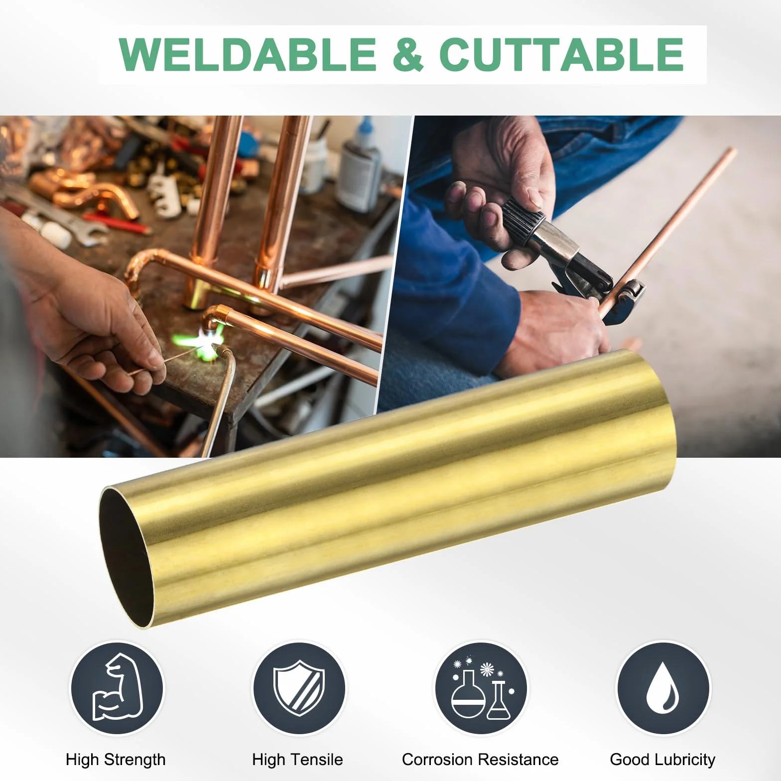 M METERXITY Tubo Rotondo in Ottone H62 200mm Diametro Esterno 50mm Spessore Parete 1mm Senza Cuciture