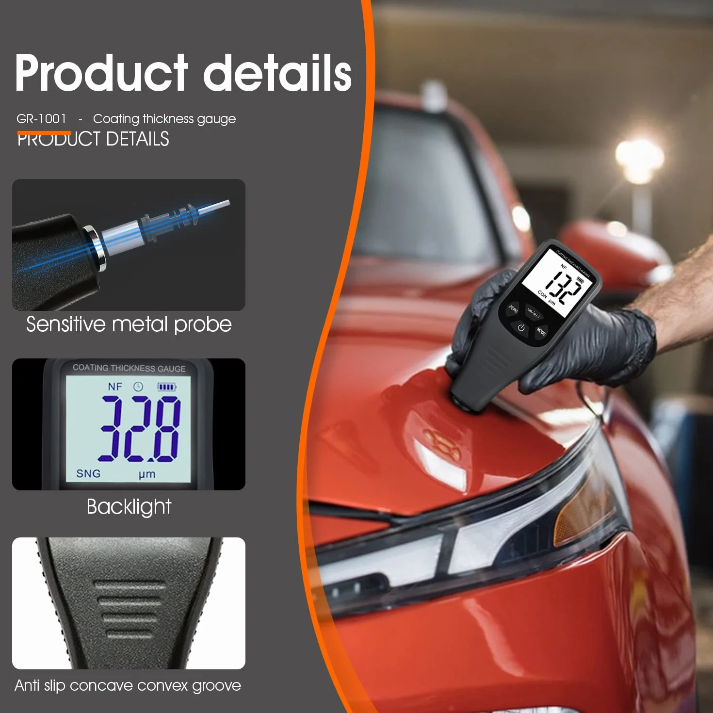 Spessimetro Vernice Digitale per Auto, Sensore Automatico Fe-NF, 0-1500 um