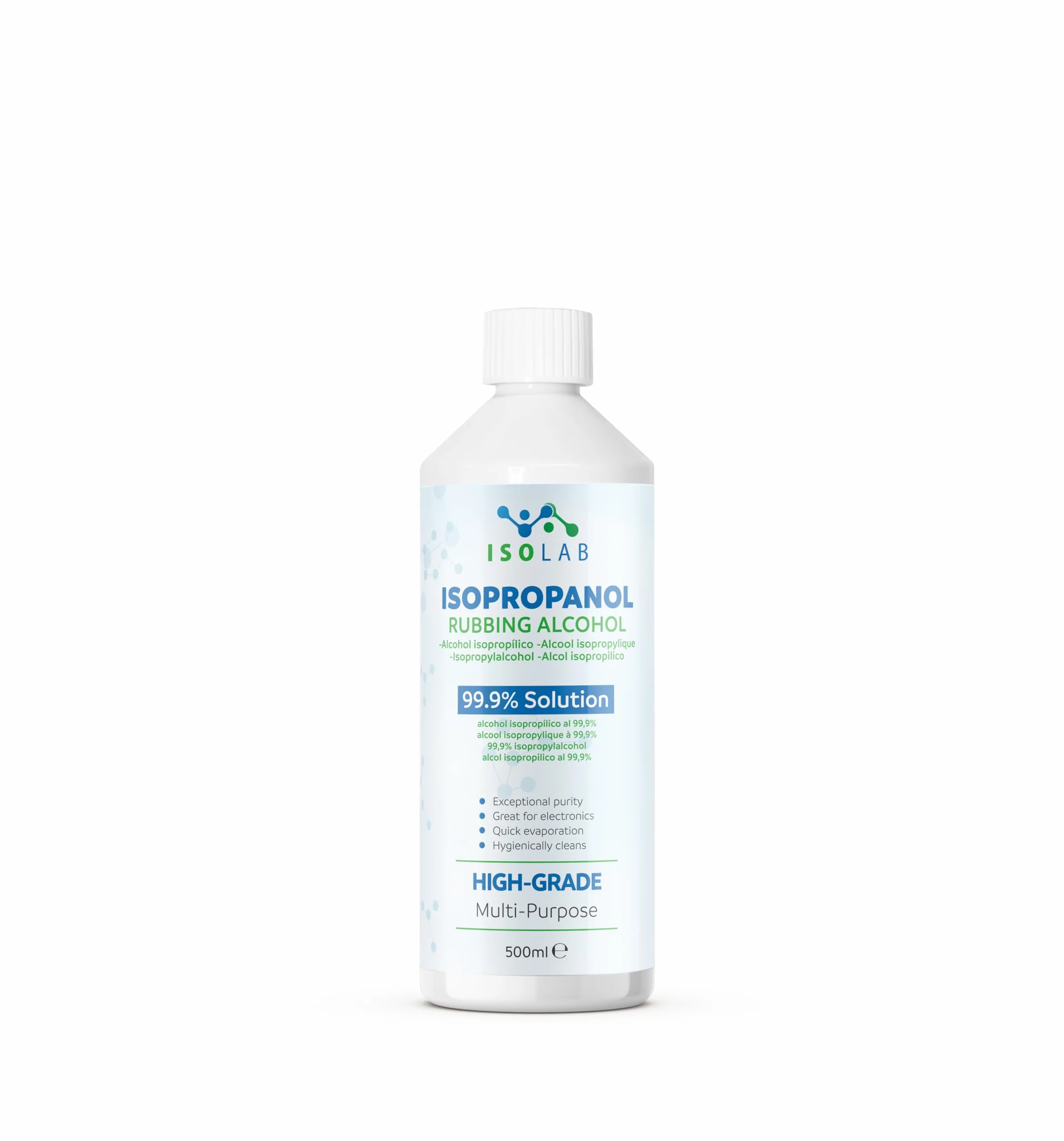 IsoLAB Alcool Isopropilico 99,9% Puro Detergente Multiuso Sgrassatore Solvente 500ml