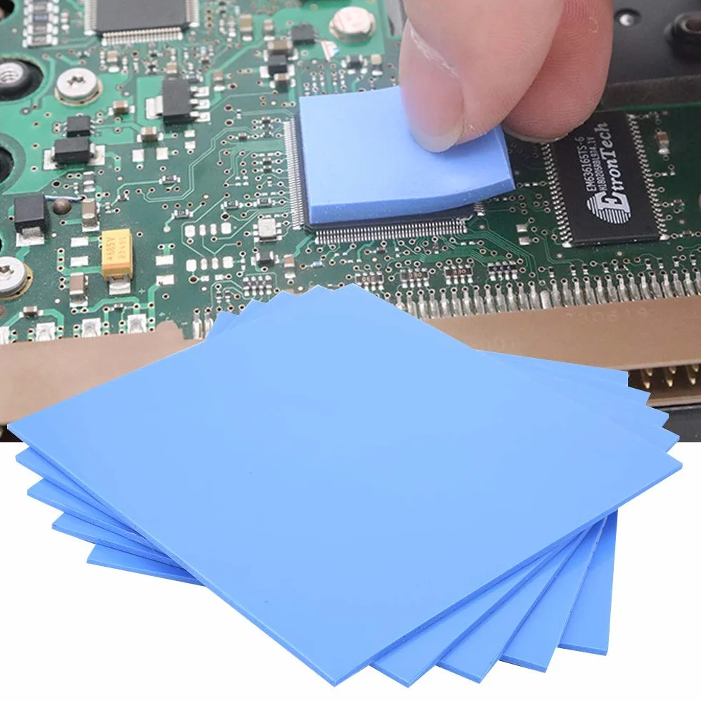 Walfront 5 pz Pad Termici in Silicone 100x100x1.5mm Alta Conducibilità Termica 6W/MK per CPU GPU Dissipazione Calore
