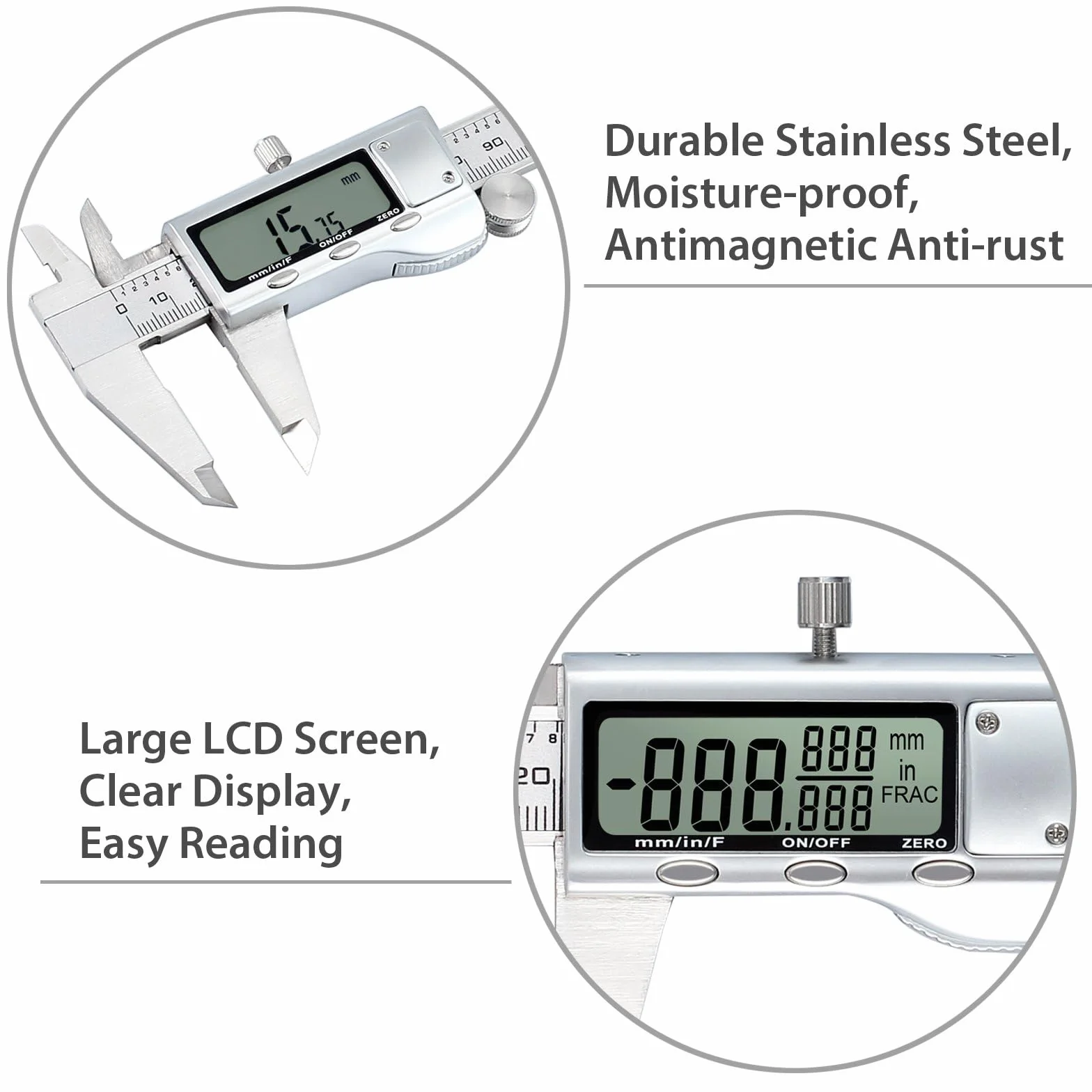 Proster 150mm Calibro a Corsoio Digitale LCD Acciaio Inox 6 Pollici Elettronico