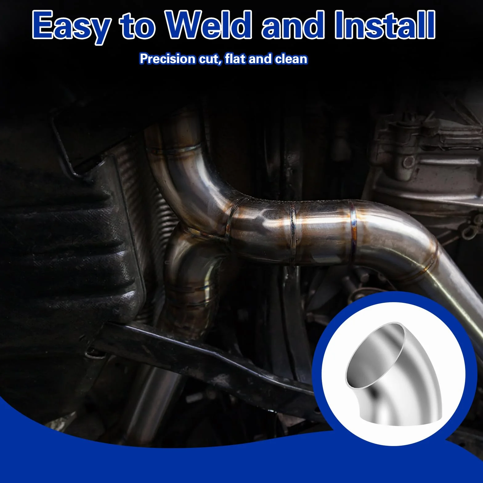 4 tubi ad arco di scarico a 45 gradi, arco in acciaio inox 63 mm, spessore 1,5 mm, connettore per tubo di scarico modificato auto, barra delle scale, sistema di scarico
