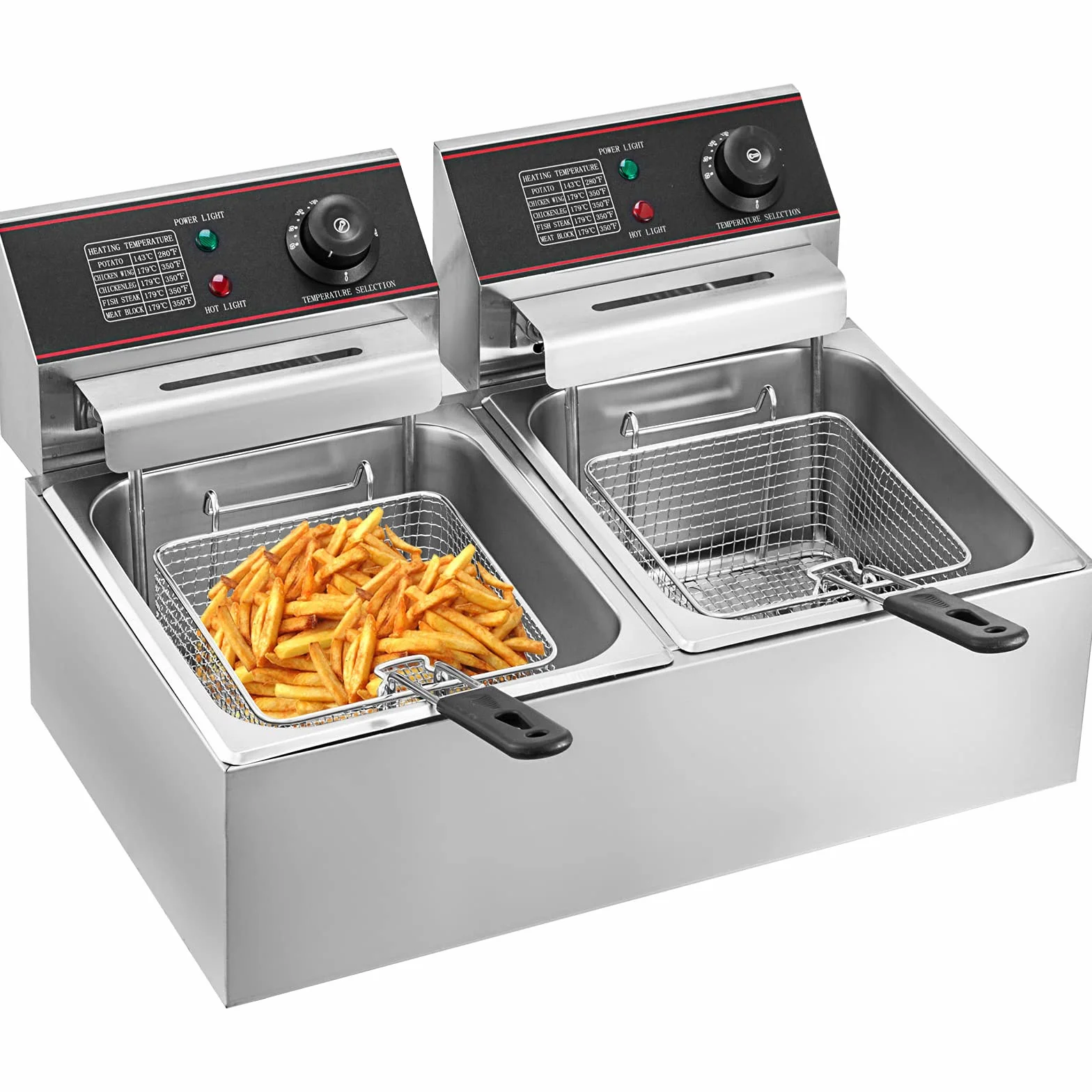 VEVOR Friggitrice Elettrica Professionale 12L 5000W con Doppio Cestino Elettrico Doppio Serbatoio Controsoffitto Friggitrice Francese in Acciaio Inossidabile