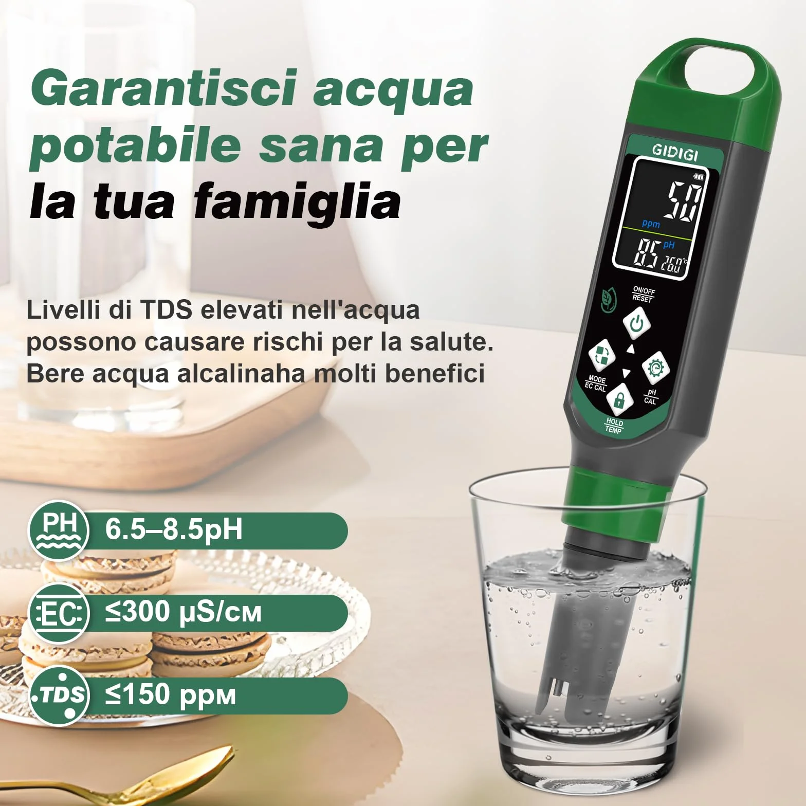 Misuratore di pH digitale 4 in 1 tester PPM per acqua EC TDS temp penna per test qualità dell'acqua idroponica piscina