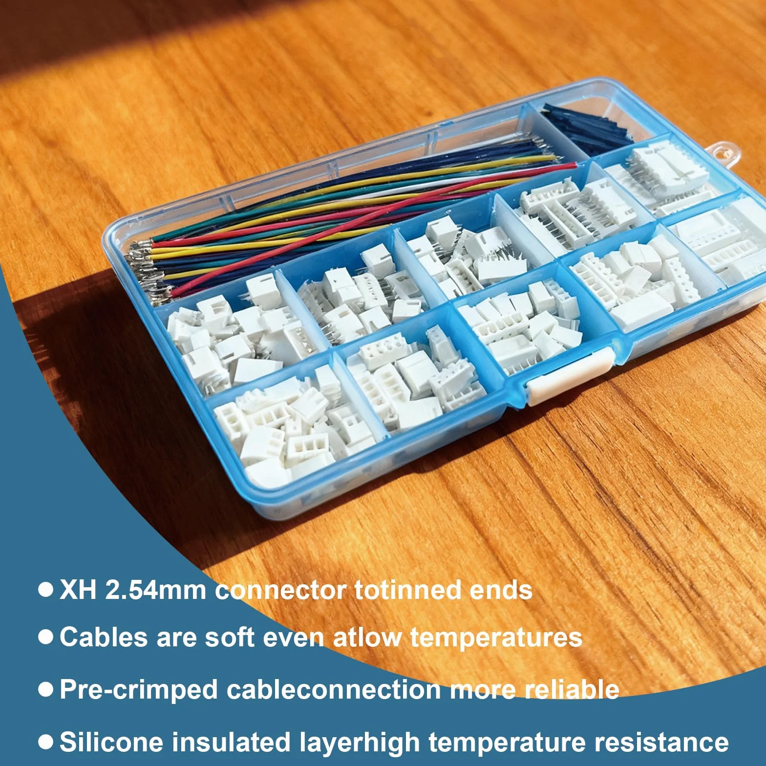Kit Connettori JST XH 2.54 mm, Cavi Pre-Crimpati 22 AWG, Alloggiamenti Maschio e Femmina, 90 Fili Silicone, Tubo Termorestringente