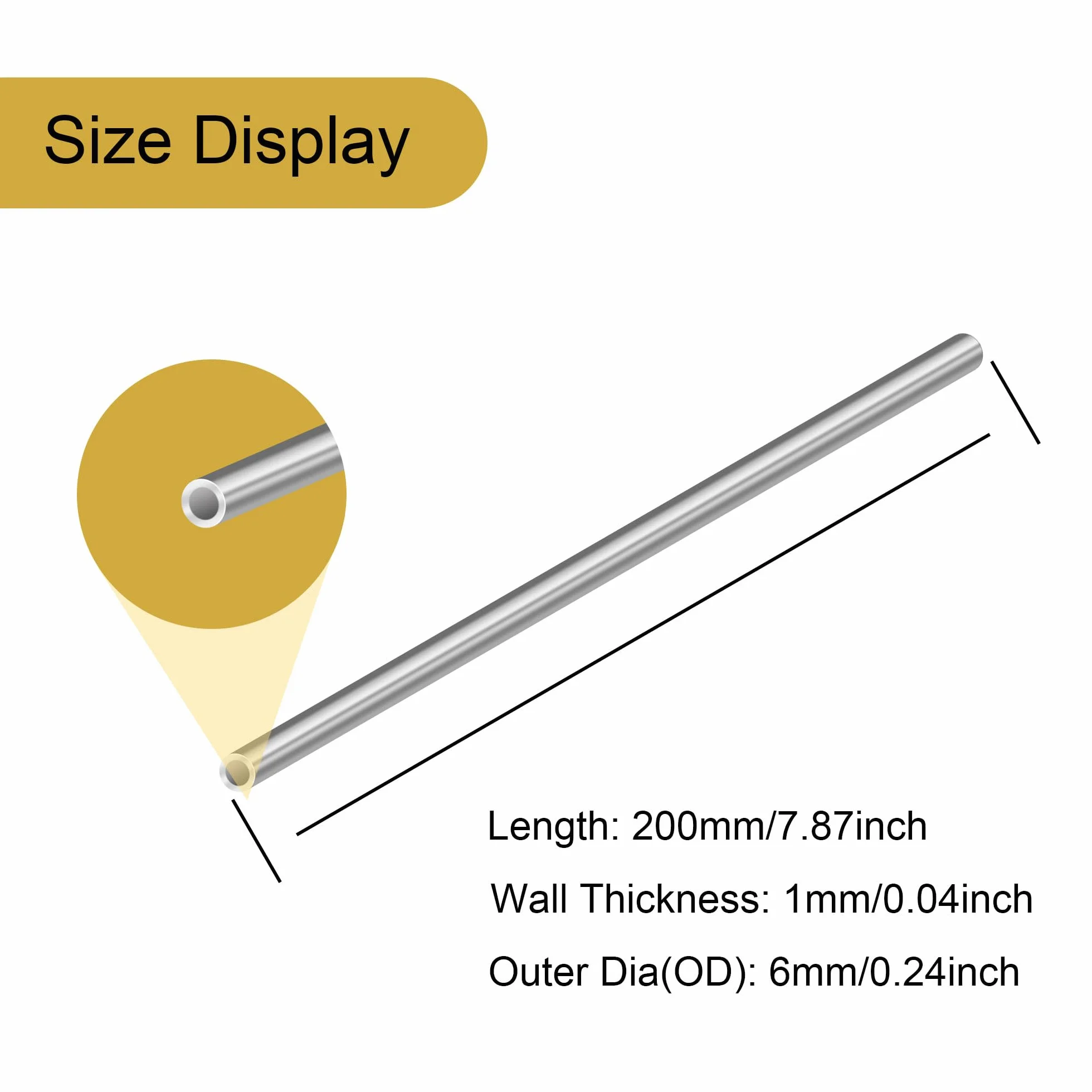 Tubo acciaio inox 304 rotondo senza cuciture 6x1 mm 200 mm 4 pezzi
