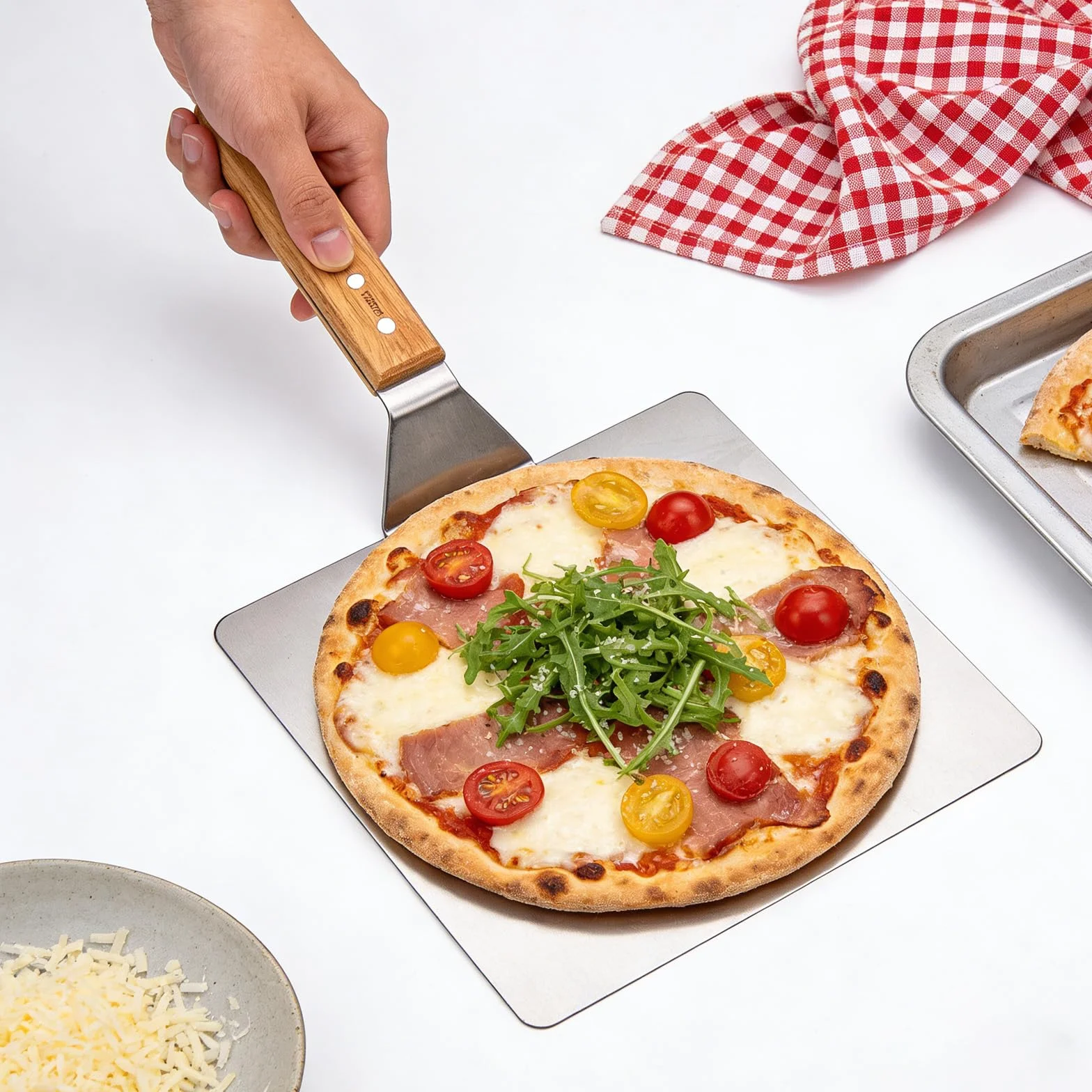 Pala per pizza, 30,5 cm, in alluminio, pala per pizza con fusto in legno, pala per pizza, pala quadrata, pala per pizze fatte in casa, forno, pane, accessori per pizza