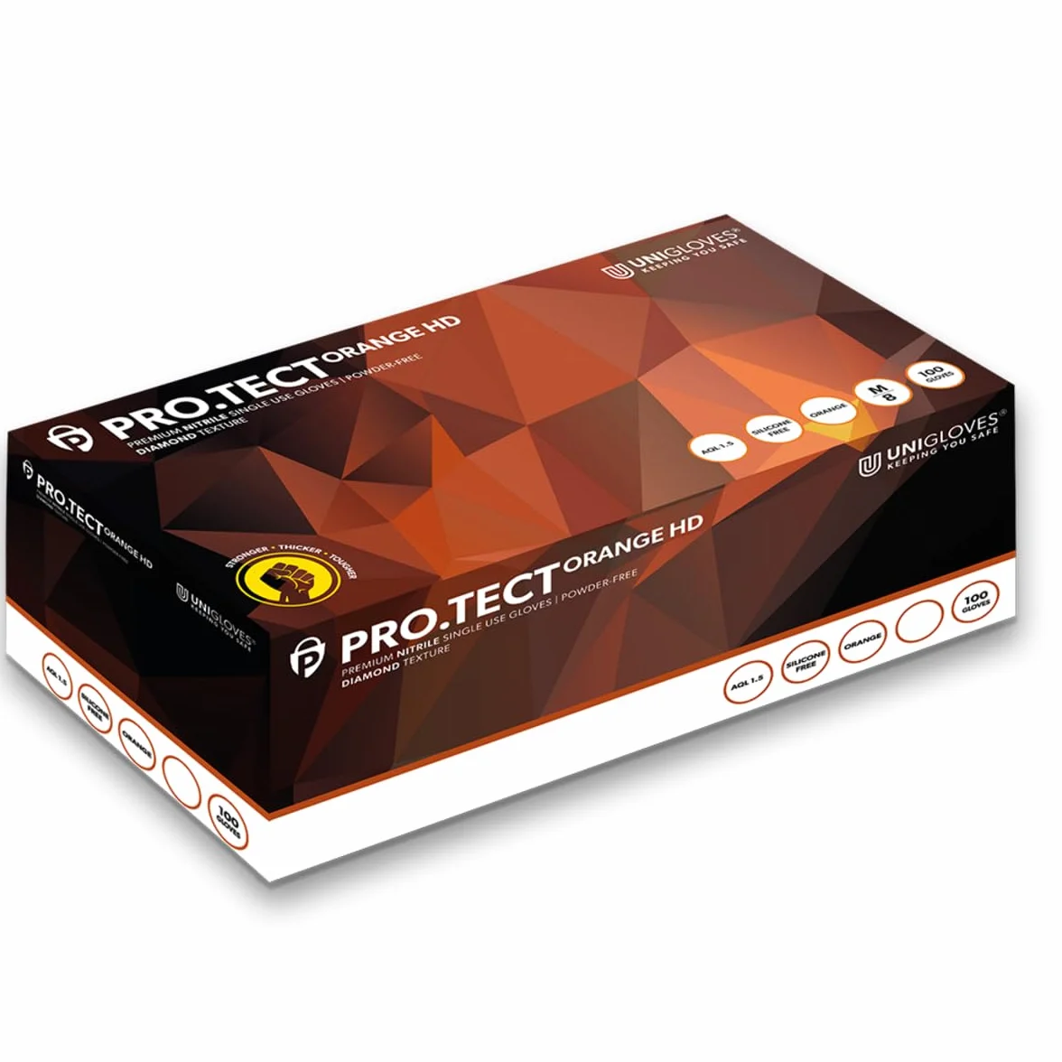 Unigloves PRO.TeCT HD GA0053 Guanti Monouso in Nitrile - Ultra Resistenti - Arancione - Taglia M (100 Guanti)