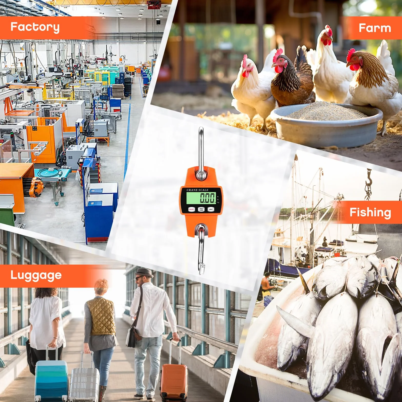 Bilancia a Sospensione 300Kg Digitale per Gru, Fattoria, Garage, Caccia, Pesca