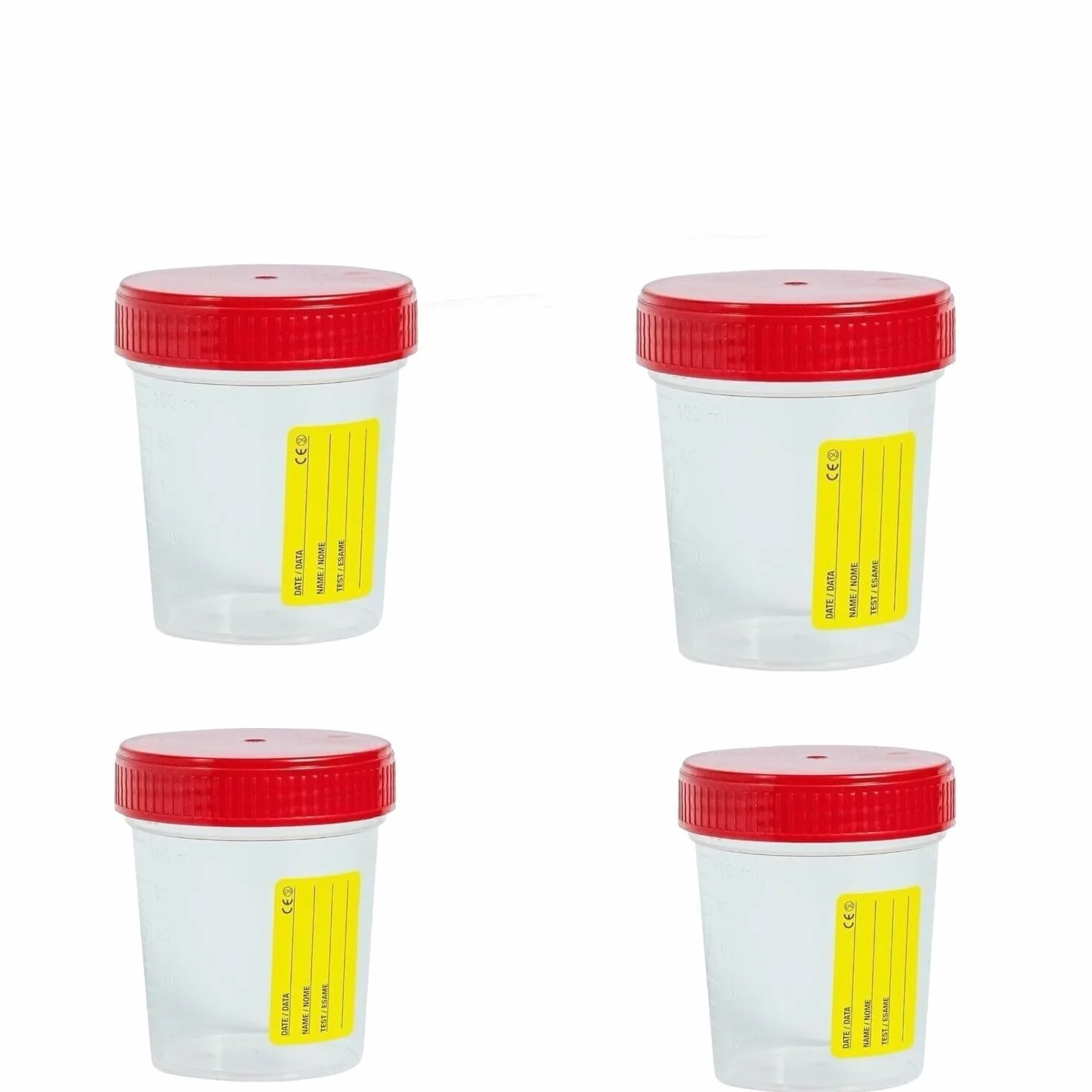 Topolenashop 4 Contenitori Urine Sterili 120 ml con Tappo a Vite ed Etichetta – Vasetti Monouso per Analisi Urine, Urinocoltura ed Esami di Laboratorio, Made in Italy