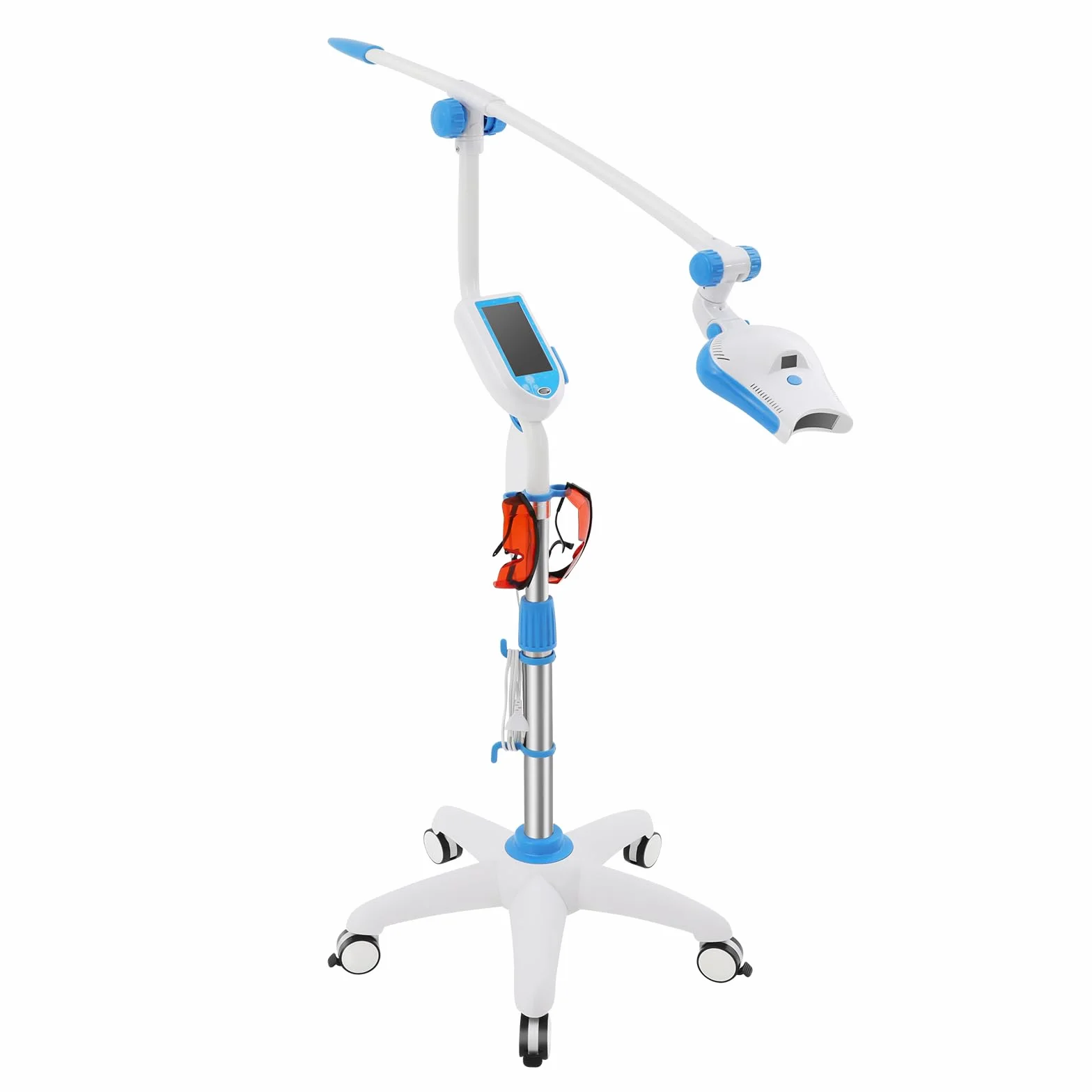 Dental - Lampada sbiancante a LED con touchscreen e 3 colori di luce, treppiede regolabile in altezza, per sbiancamento dei denti, per studio dentistico, 40 W, colore: Bianco