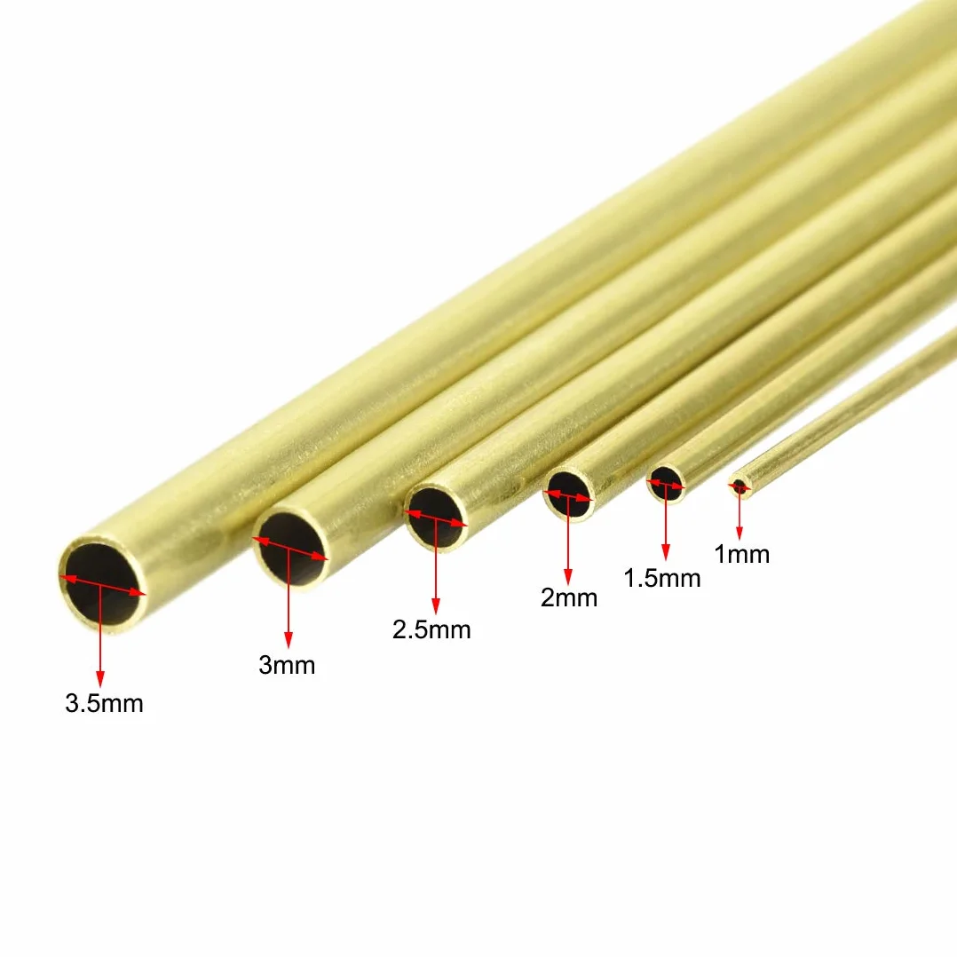 PATIKIL Ottone Tubo 1mm-3.5mm DE x 0.2mm Parete 300mm Lunghezza 6pz Liscio Rotondo