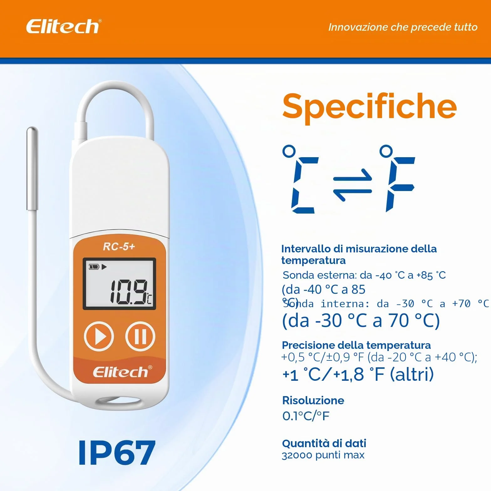 Elitech RC-5+ Rejestrator Temperatury 32000 Punktów USB