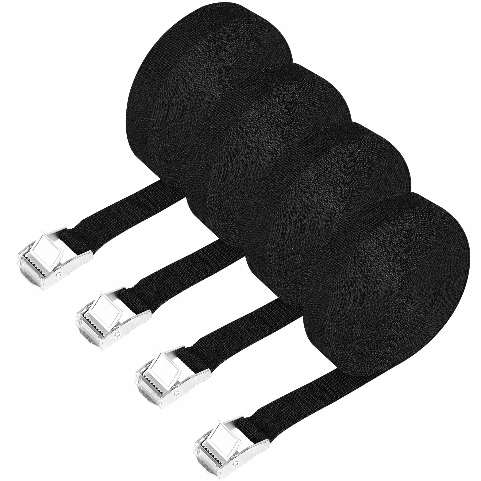 Set 4 cinghie a cricchetto 10 m × 25 mm – cinghie corte, cinghie di fissaggio, cinghia nera, cinghia di ancoraggio e cinghie per fissare per trasporto, campeggio e fissaggio sicuro