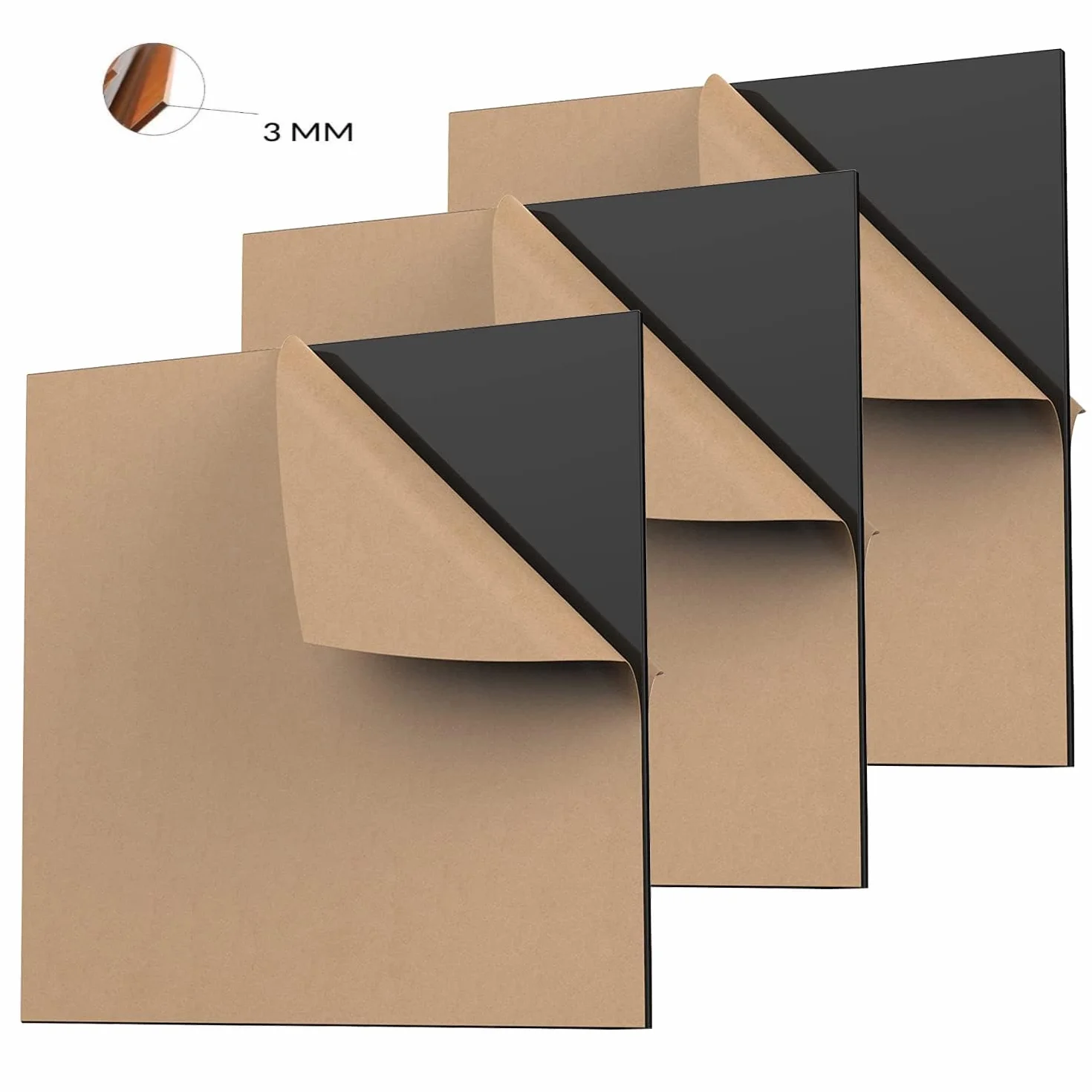 Foglio acrilico in vetro nero Cast Plastic (Set di 3) pannello lungo 30,5 cm x 30,5 cm di spessore 1/8" (3 mm) con carta protettiva per cartelli, fai da te Display Projects Craft, nero