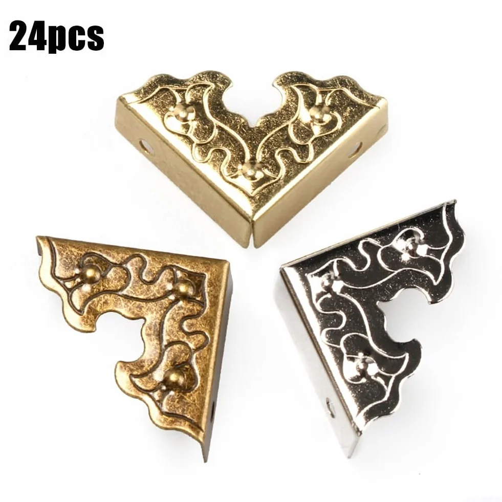 Protezioni angolari in metallo bronzo anticato/argento/oro per mobili in legno, scatole di gioielli e custodie artigianali - 24 pezzi in ferro da scrivania per bordi con 4 (bronzo antico)