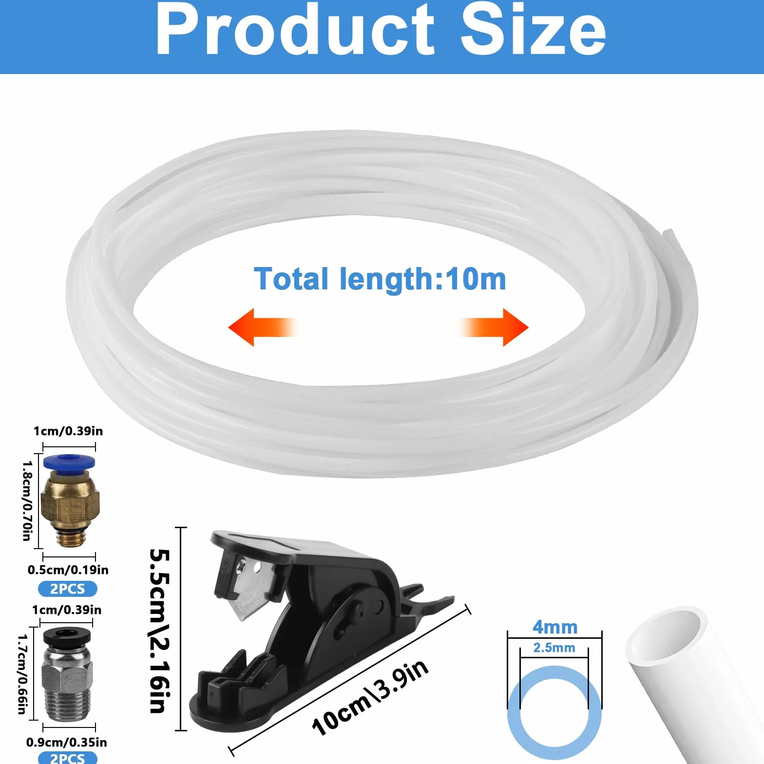Tubo in PTFE 10m 2,5 mm ID x 4 mm per stampante 3D 1,75 mm Bambu Lab A1/A1 mini/P1P/P1S/X1C