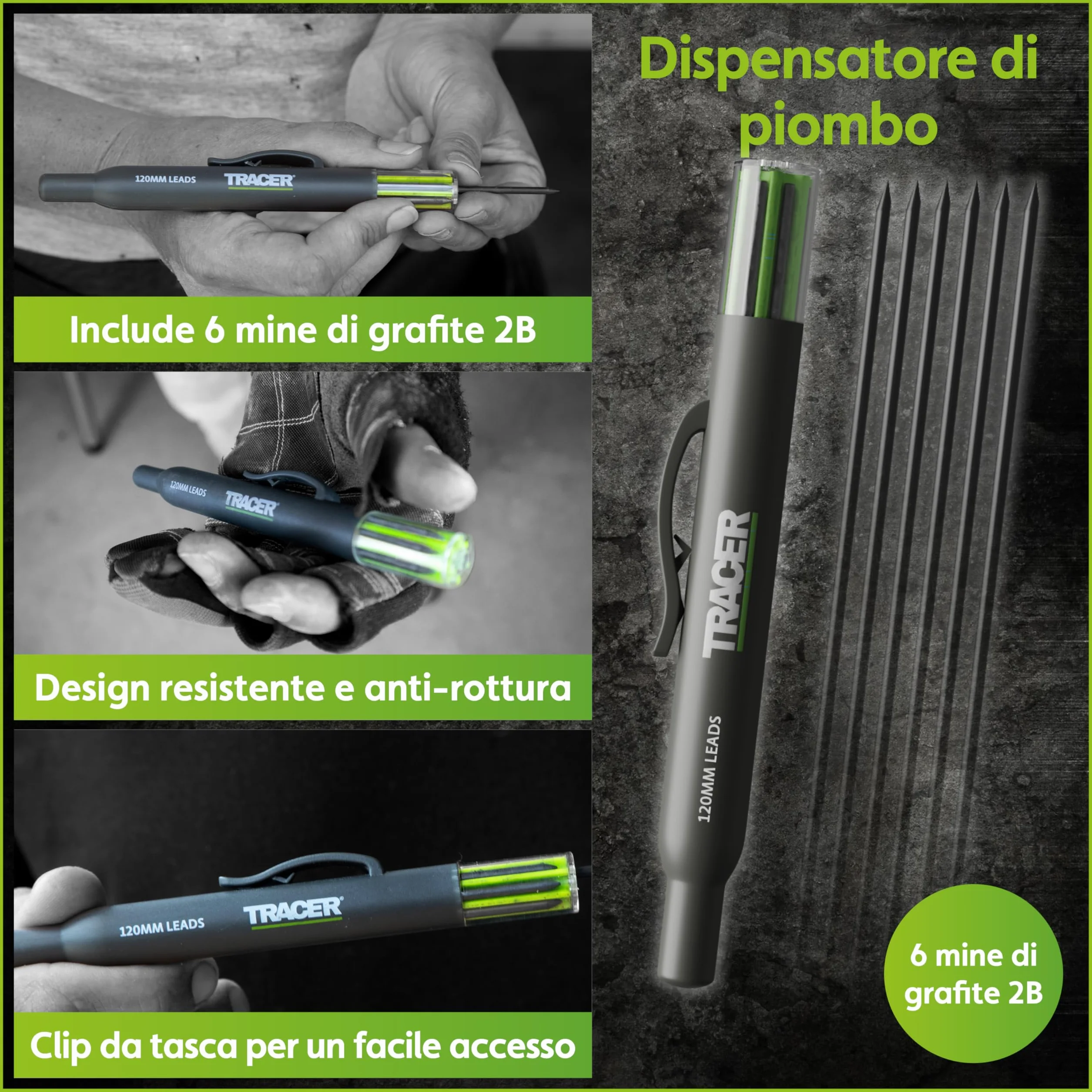 Tracer Kit di marcatura – Matita a foro profondo, set di mine ALH1 e 2 pennarelli senza intasamenti con fondine