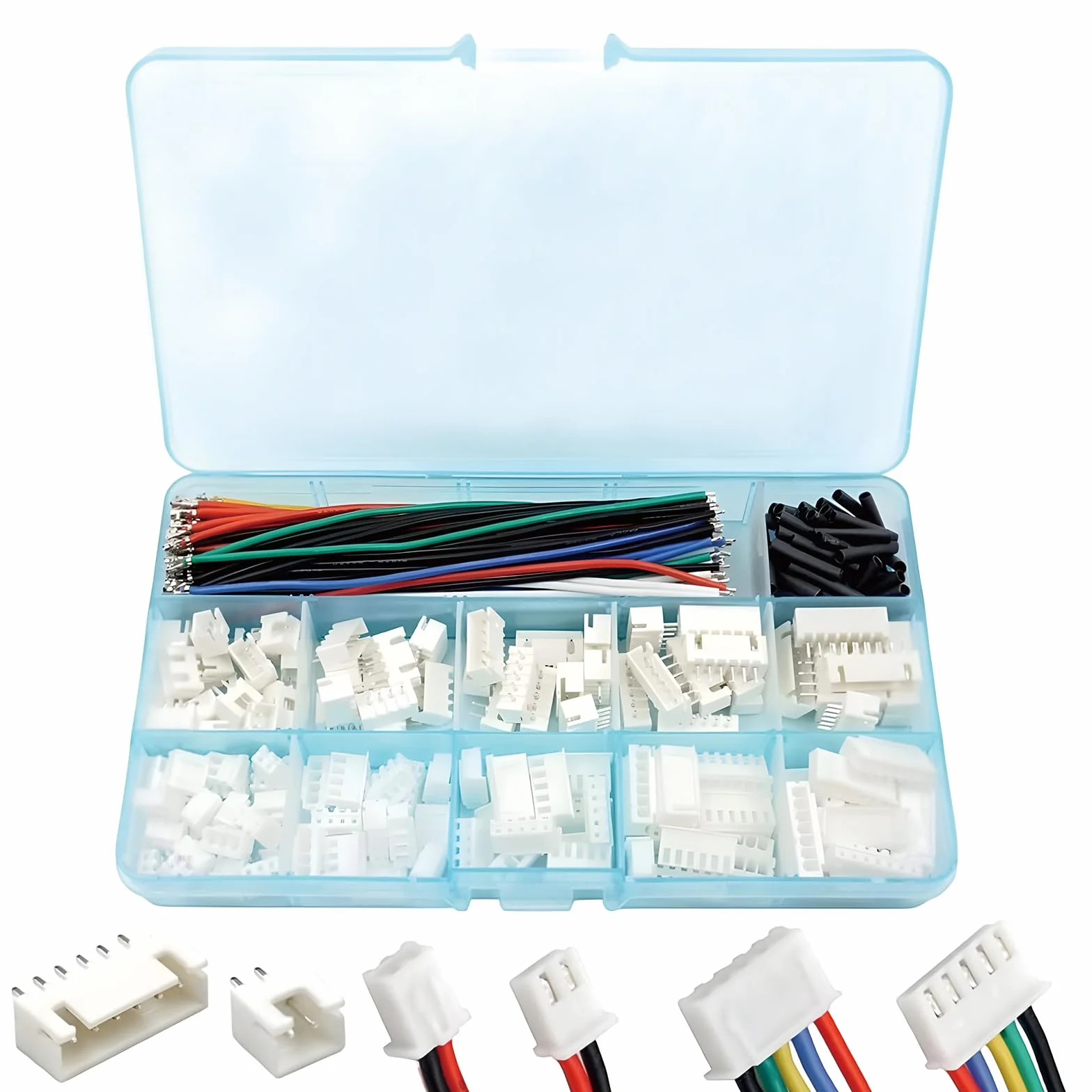 Kit Connettori JST XH 2.54 mm, Cavi Pre-Crimpati 22 AWG, Alloggiamenti Maschio e Femmina, 90 Fili Silicone, Tubo Termorestringente