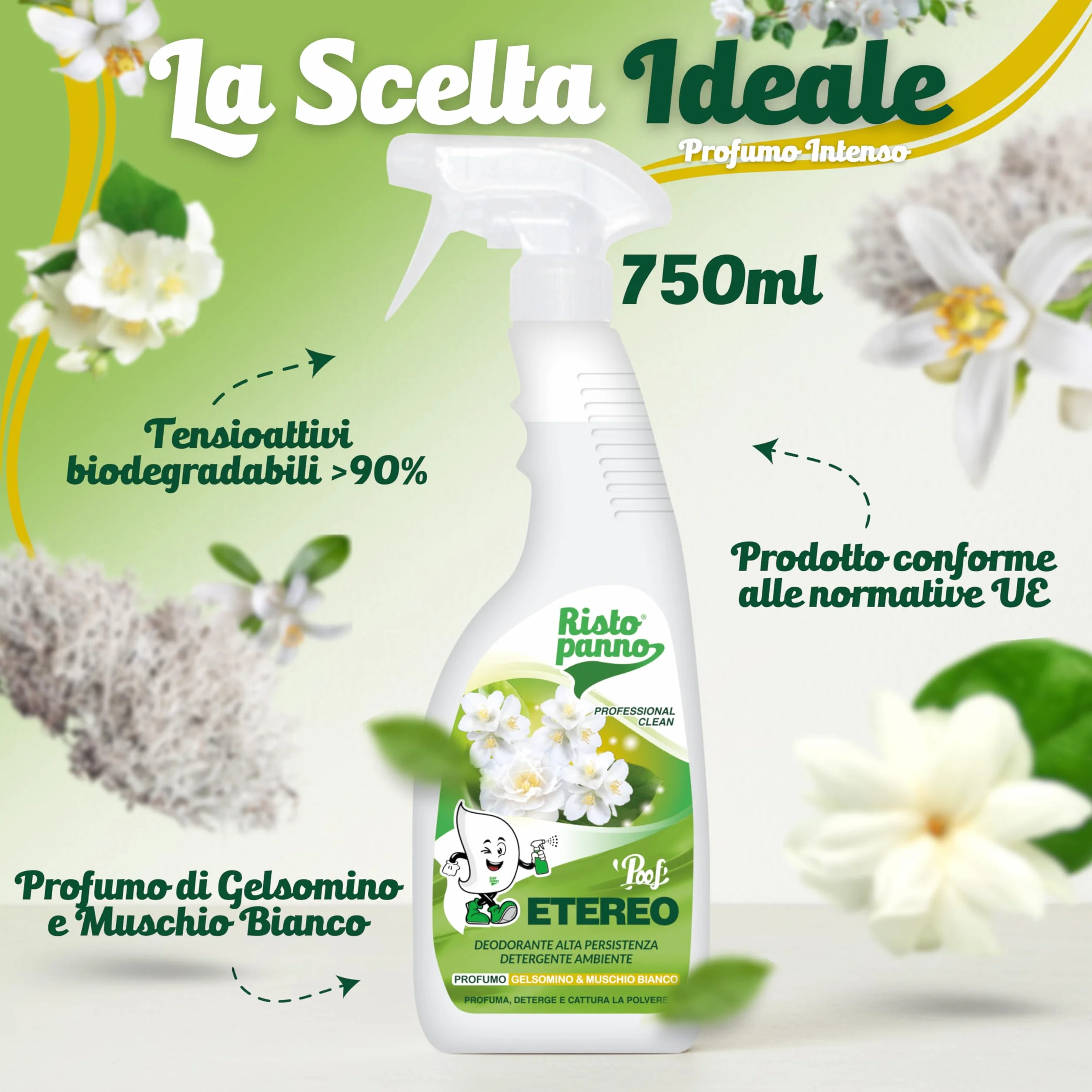 RISTOPANNO Profumatore Ambiente Spray Professionale Gelsomino & Muschio Bianco 750ml