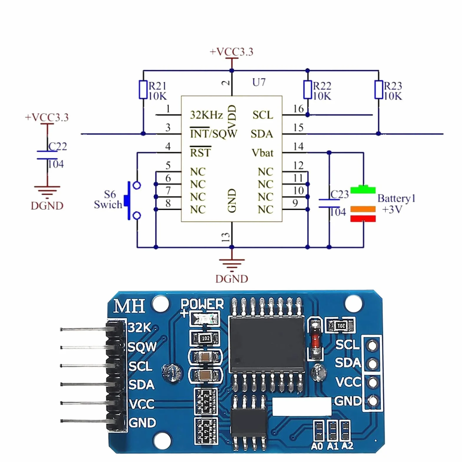 Real-Time Clock RTC modulo compatibile con orologio in tempo reale I2C, modulo orologio I2C RTC per Arduino e Raspberry Pi con batteria (6 pezzi)