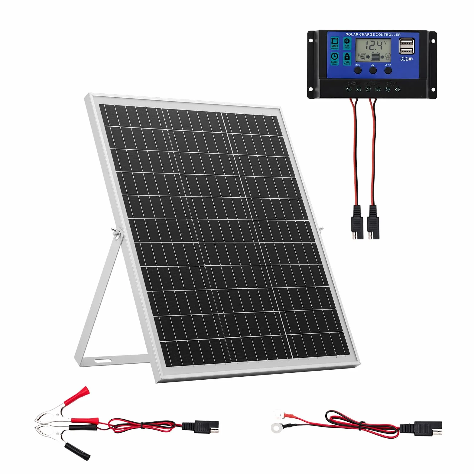 VEVOR Caricabatteria Solare 25 W 12 V, Pannello Solare Monocristallino Regolatore MPPT da Esterno, Staffa di Montaggio Regolabile, Impermeabile IP67, Kit Caricabatteria Solare per Auto Barche Camper