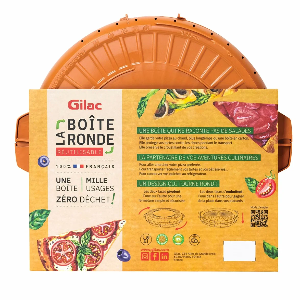 Gilac Contenitore per pizza riutilizzabile con coperchio Ø 33 cm plastica senza BPA