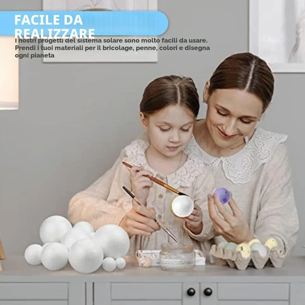 PlanetModel Crafts - Kit per progetti di solare, 14 sfere di polistirolo di dimensioni miste, per progetti scientifici scolastici