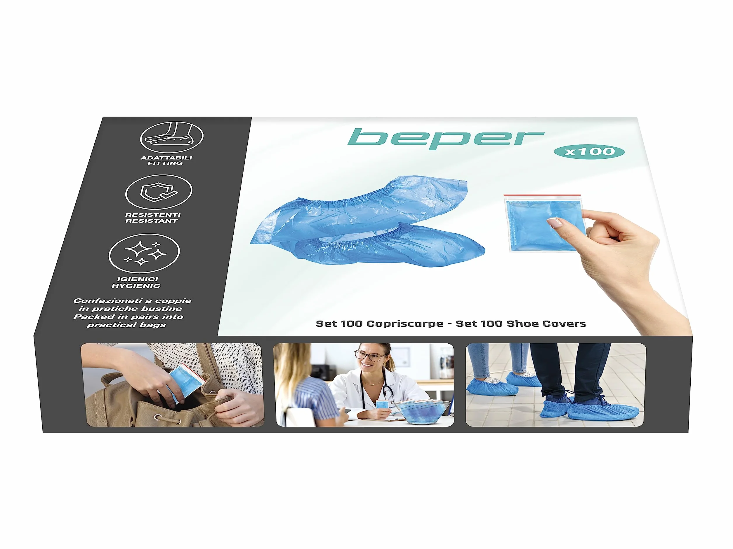 BEPER C206UTI006 Copri scarpe Monouso Impermeabili Antiscivolo Set 100 Sacchetti Blu