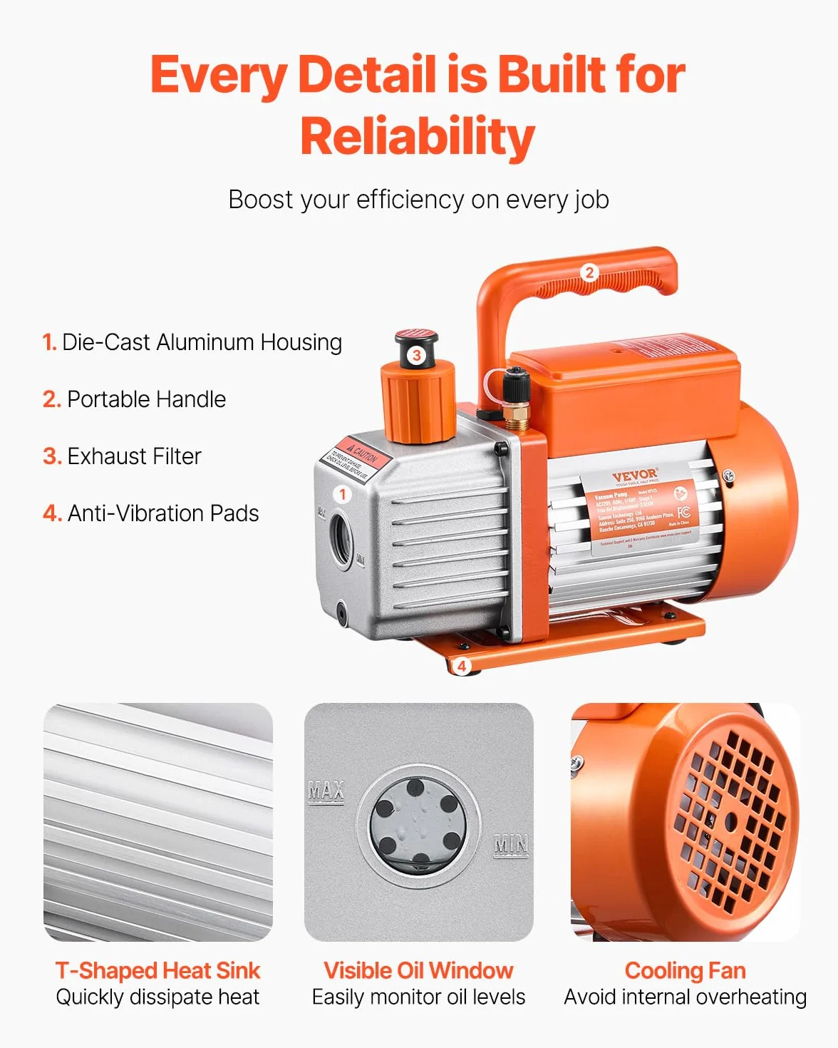 VEVOR Pompa per Vuoto e Manometro AC 1,65 L/s, ad Aria HVAC a Palette Rotanti Monostadio, Kit Manometro per Collettore Refrigerante A/C, con Tubi Flessibili, Refrigerazione per R134a, R12, R22, R502a