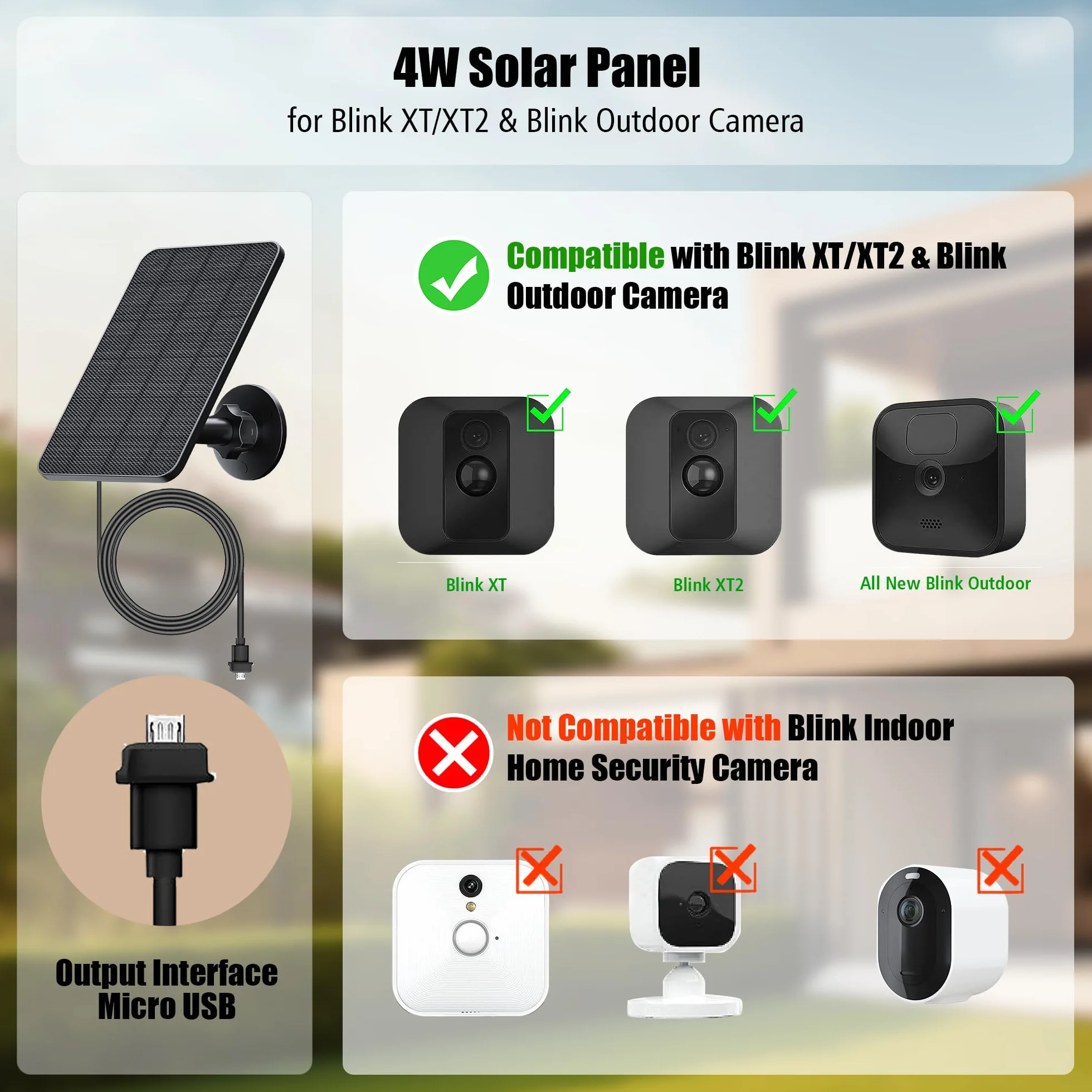 Pannello Solare per Blink Camera Outdoor,4W Blink Solar Panel Compatibile con Blink Outdoor,Blink XT2/XT Camera&SimpliSafe Camera(non incluso),IP65 Blink Outdoor(3rd Gen) con Spina di Gomma(3 Pack)