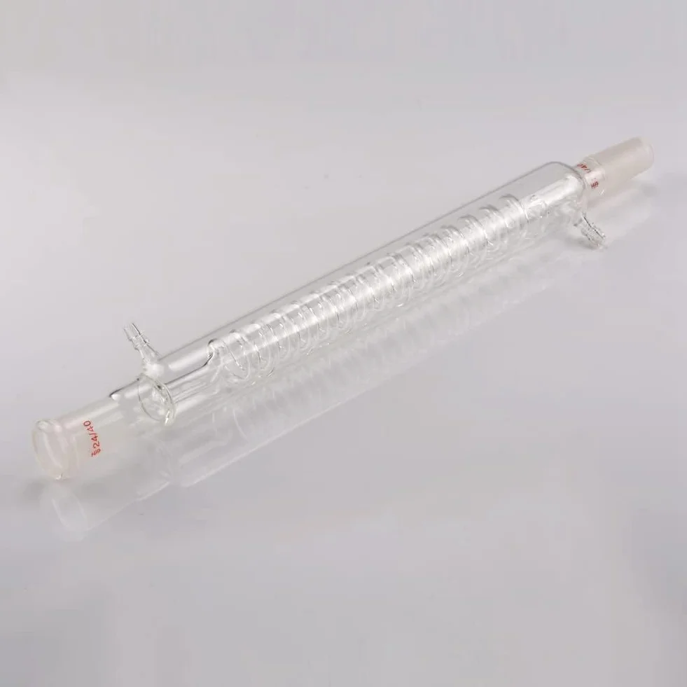 Condensatore in vetro borosilicato con raccordo 24/40, lunghezza giacca da 300 mm, tubo condensatore a serpentina, facile da installare