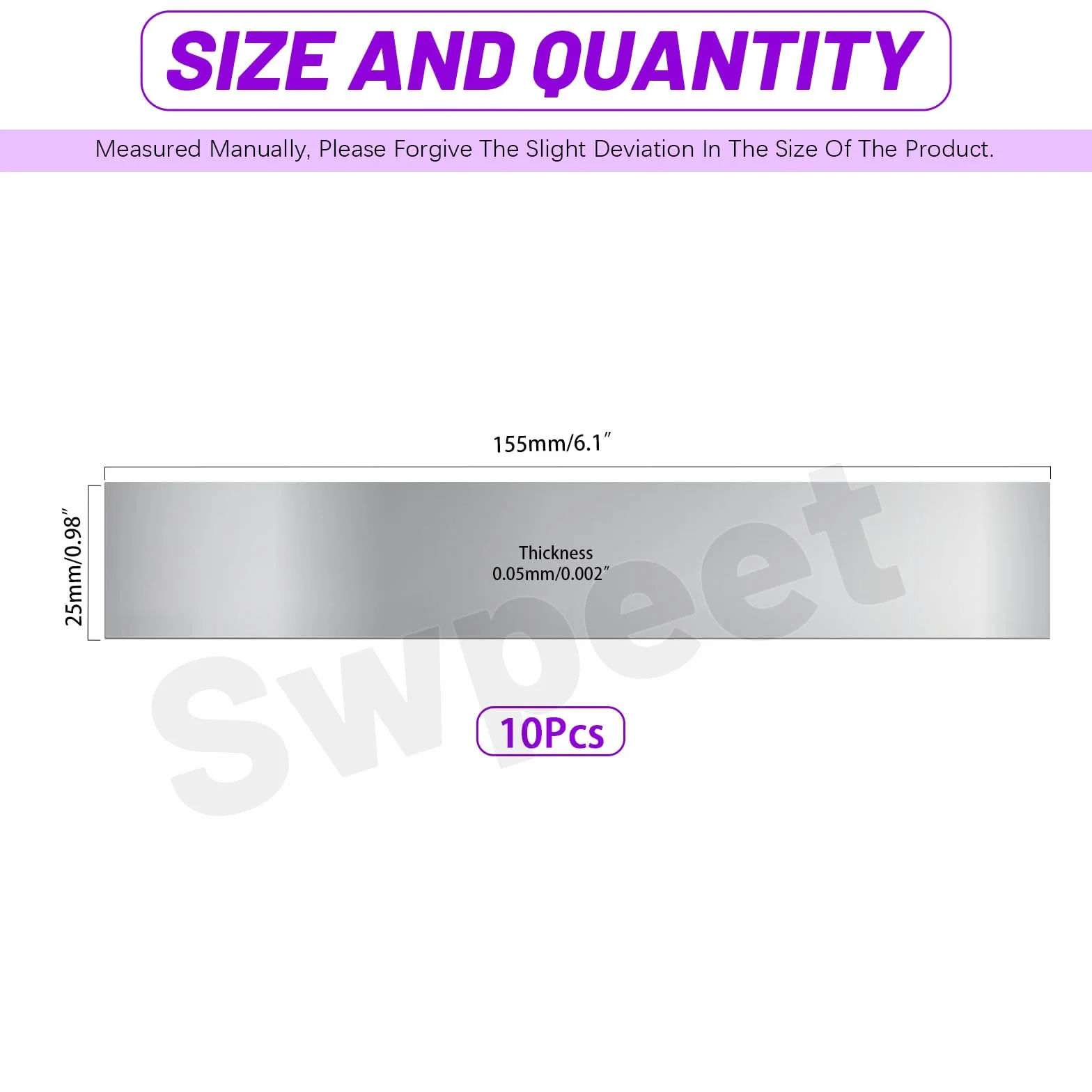 Swpeet 10 pezzi Kit di spessori in acciaio inossidabile 304, strisce sottili 1"×6"×0,002" per riempimento spazi
