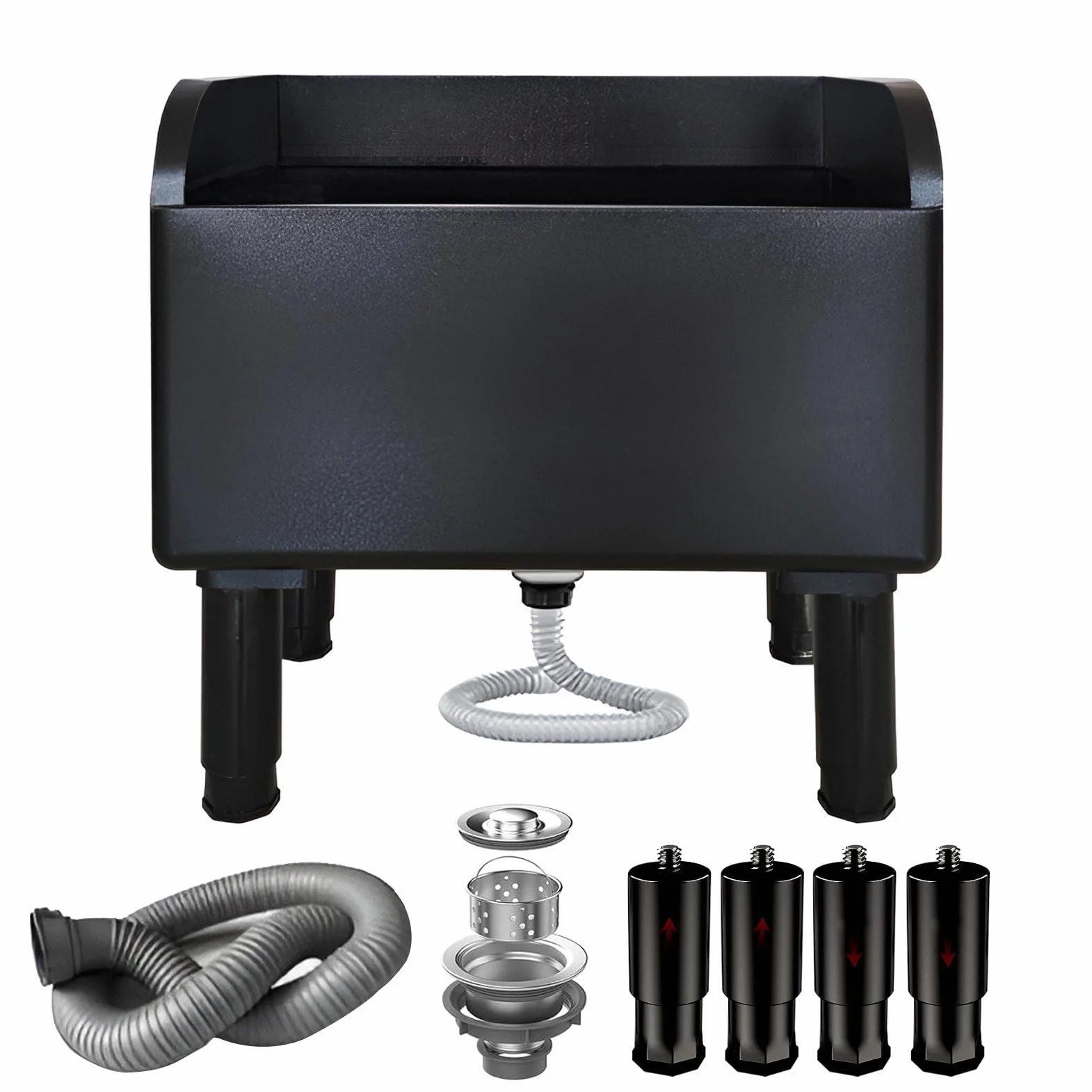 Lavello con lavabo profondo e tubo di scarico, secchio per mocio in acciaio inox per lavanderia e cucina, piedini regolabili di livellamento inclusi