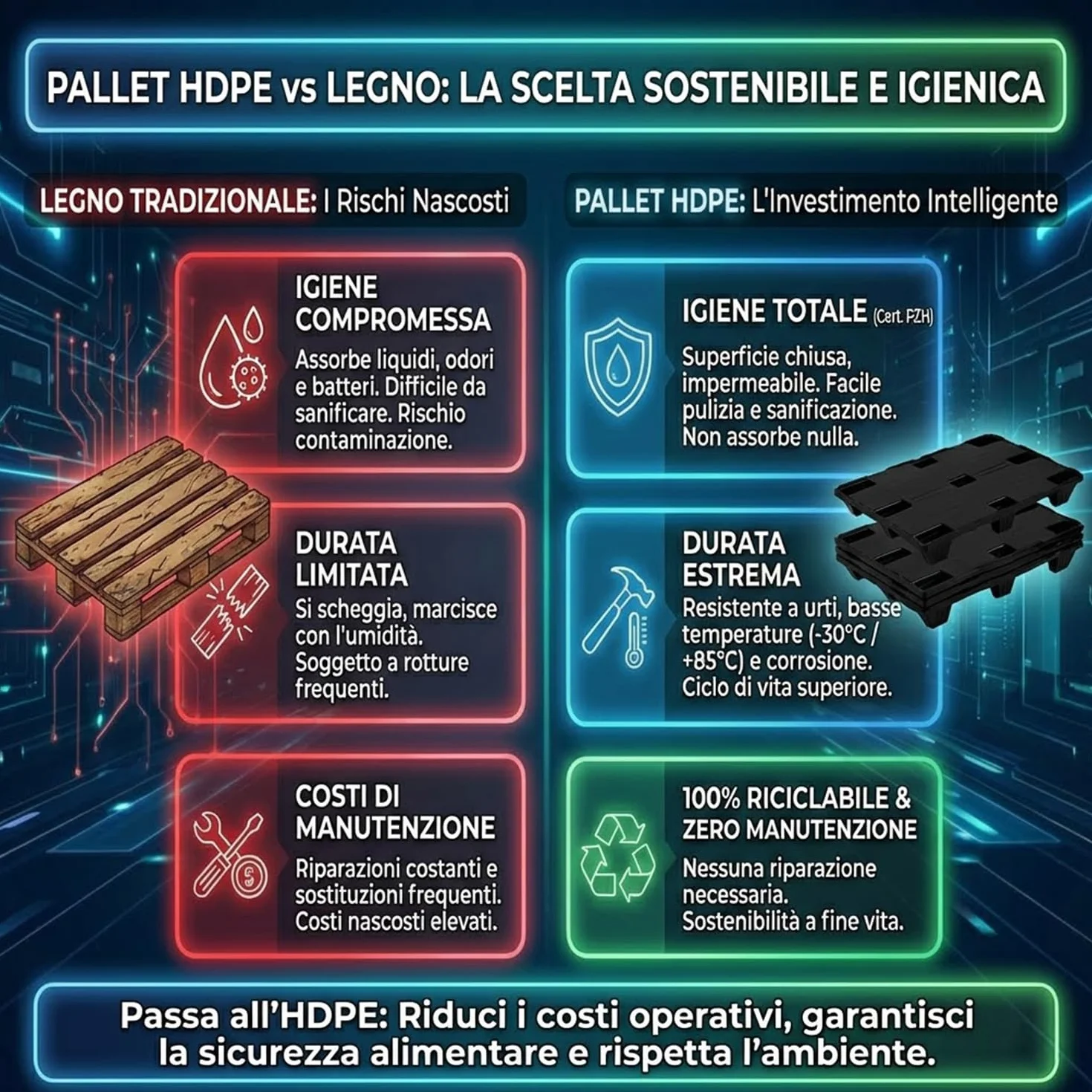 IMJ-Global - Pallet in Plastica HDPE, Bancali Plastica 120x80 Impilabile con 9 Piedini, Ogni Bancale Possiede la Certificazione Alimentare ed ha una Portata Massima di 2500kg (1 Bancale)