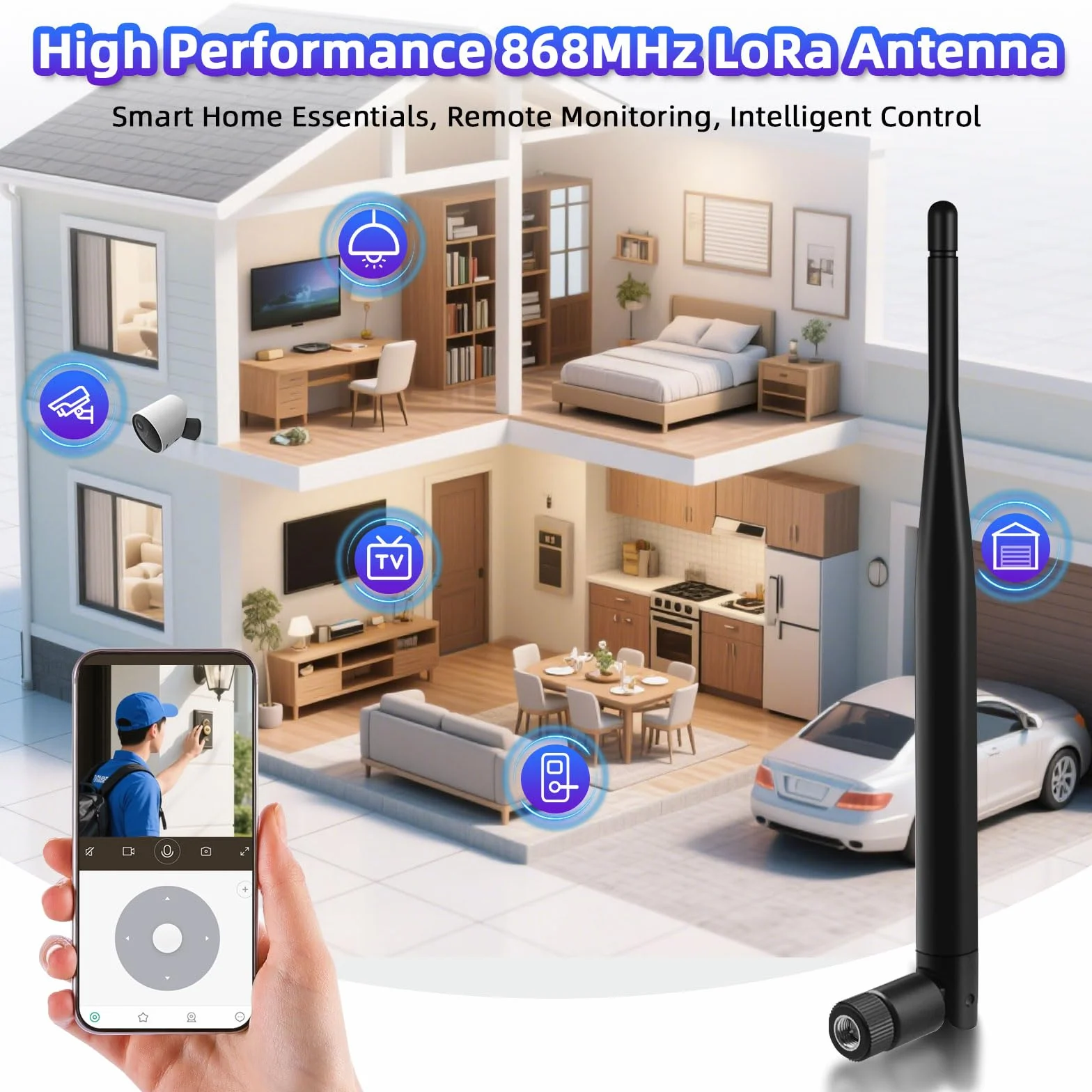 868MHz Antenna LoRa 5 dBi SMA M + IPEX to SMA F Cable for Meshtastic ESP32 LoRa Board, LoRa32 V3 (3 Pieces)