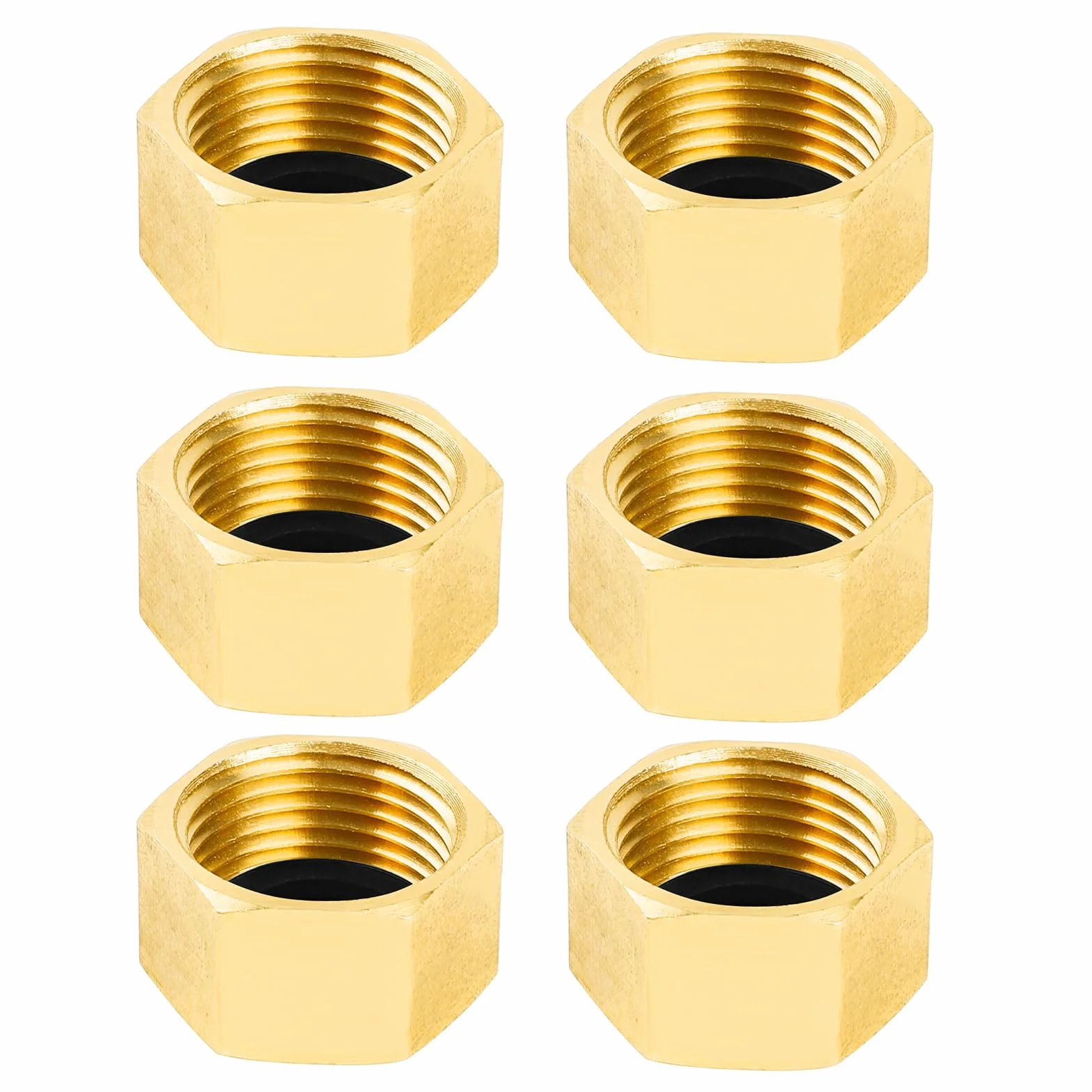 YEAUPE PRO Tappo per Tubo in Ottone,6 Pezzi G3/8"(Ø 15,3mm) Femmina con Guarnizione,Tappi per Tubi Esagonali in Ottone,Raccordi Idraulici Esagonale per Lavatrice, Valvola del Radiatore,Rubinetti