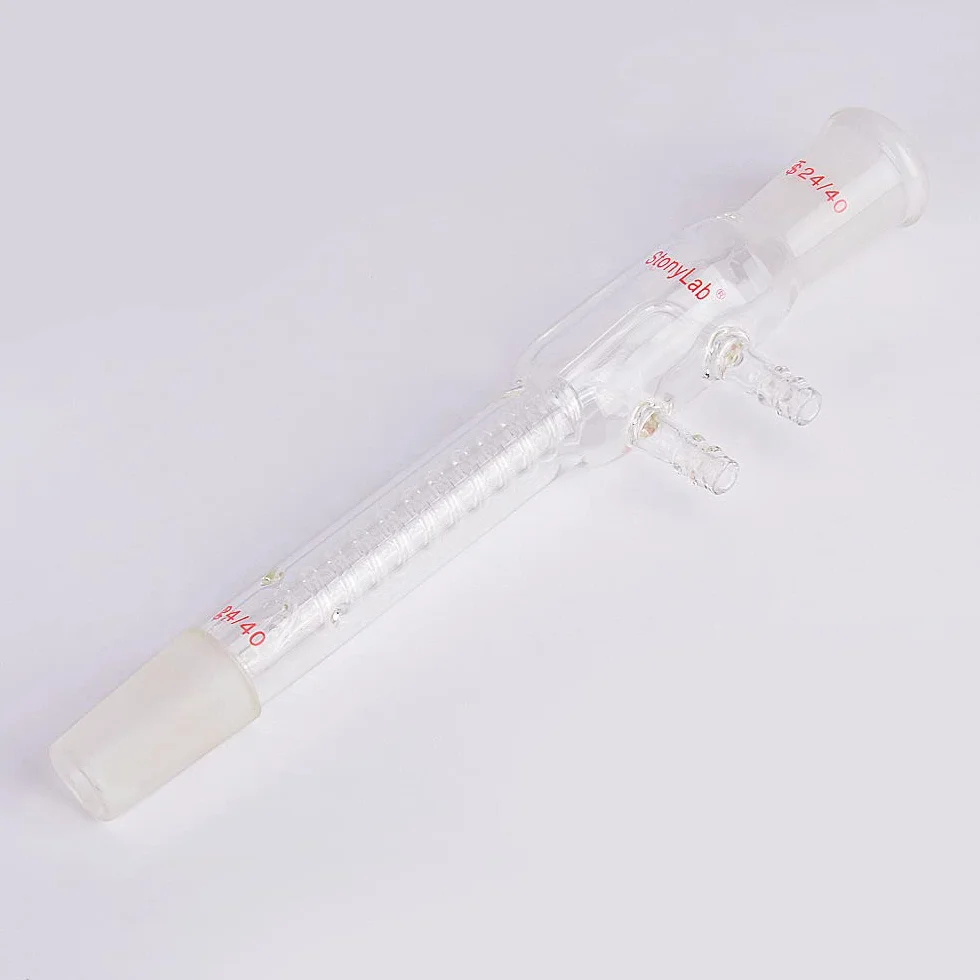 stonylab Condensatore a Riflusso a Bobina di Vetro, Vetro Borosilicato Condensatore a Bobina di Riflusso Dimroth con 24/40 Giunti e Raccordi per Tubi Flessibili, Lunghezza Totale 245 mm